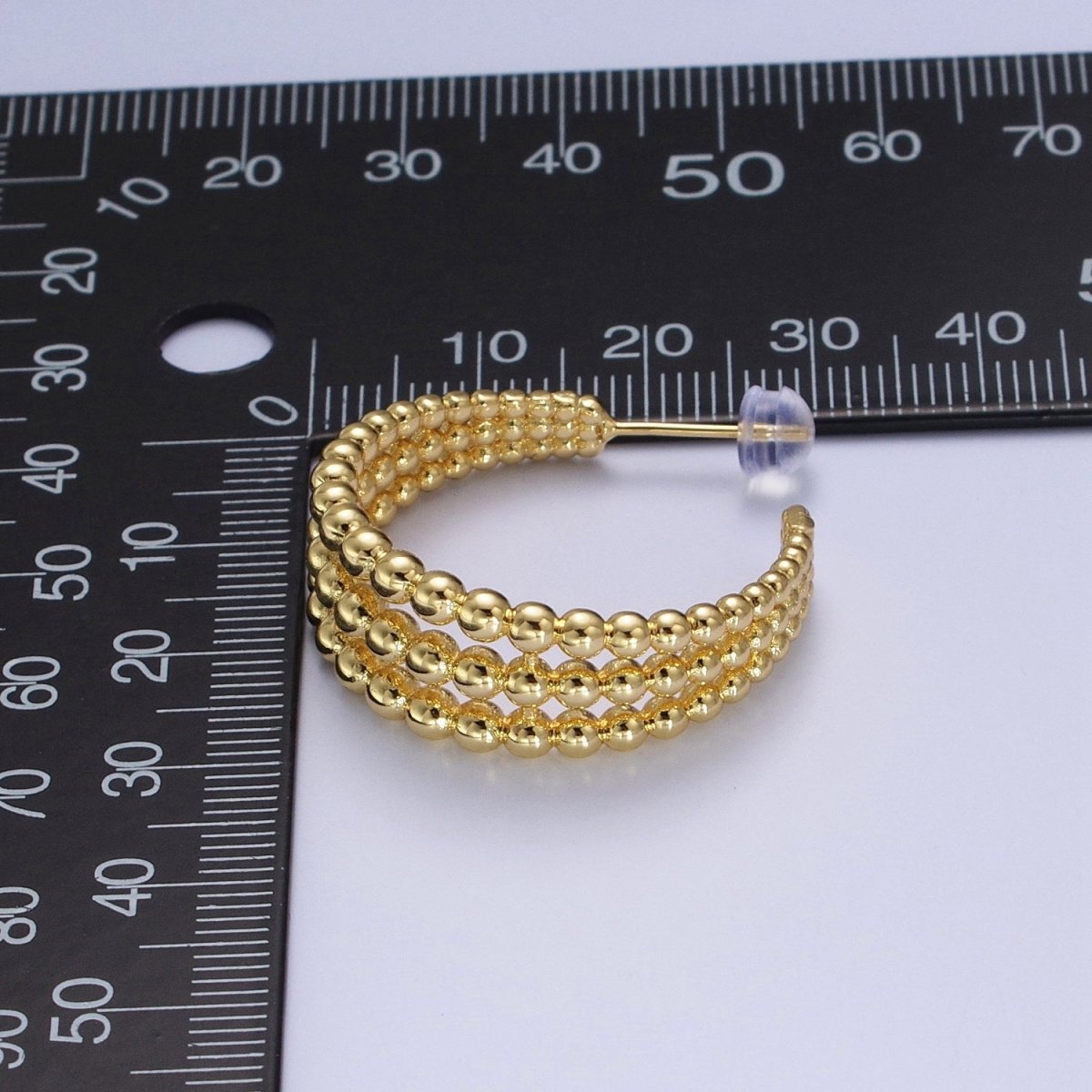 30mm Triple Round Beaded Bubble C-Shaped Hoop Earrings | AE534 - DLUXCA