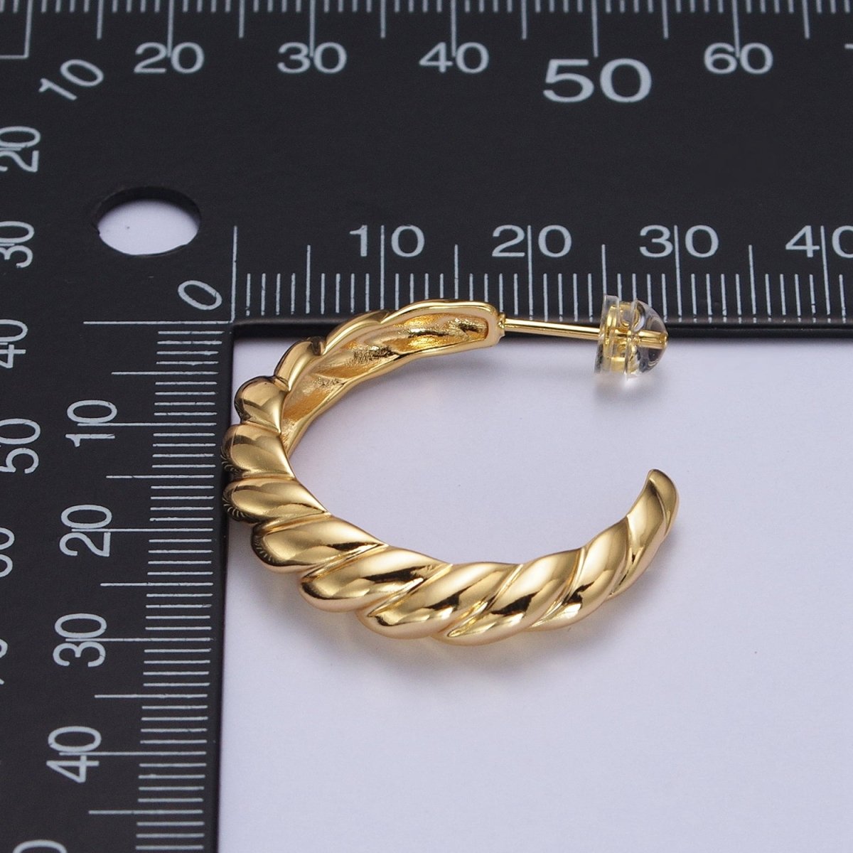 30mm Twisted Croissant C-Shaped Hoop Earrings in Gold & Silver | AB057 AB058