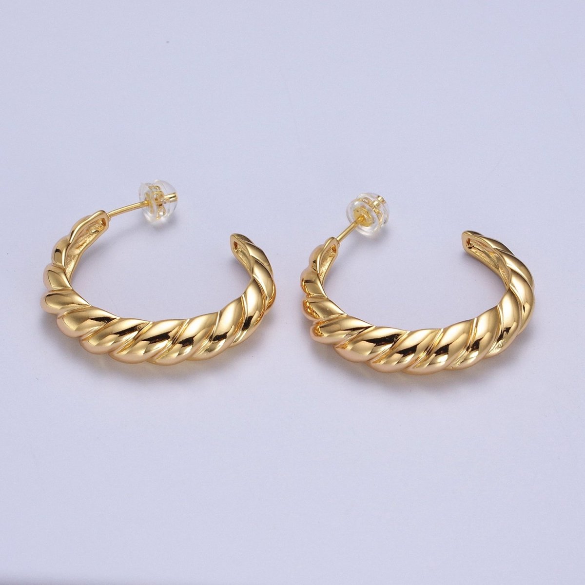30mm Twisted Croissant C-Shaped Hoop Earrings in Gold & Silver | AB057 AB058