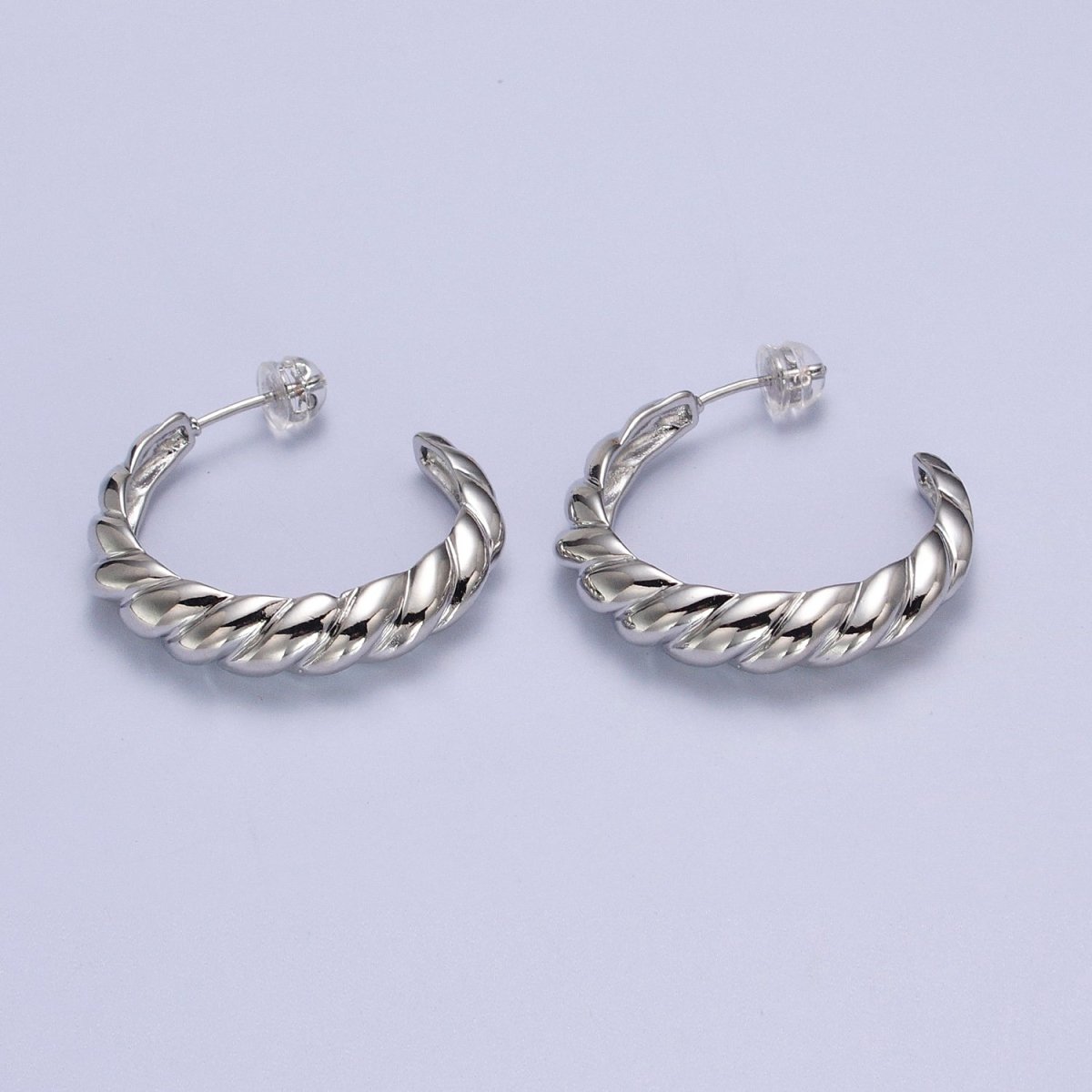 30mm Twisted Croissant C-Shaped Hoop Earrings in Gold & Silver | AB057 AB058