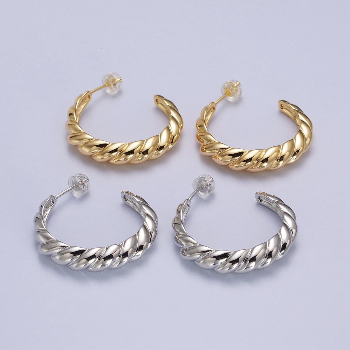 30mm Twisted Croissant C-Shaped Hoop Earrings in Gold & Silver | AB057 AB058