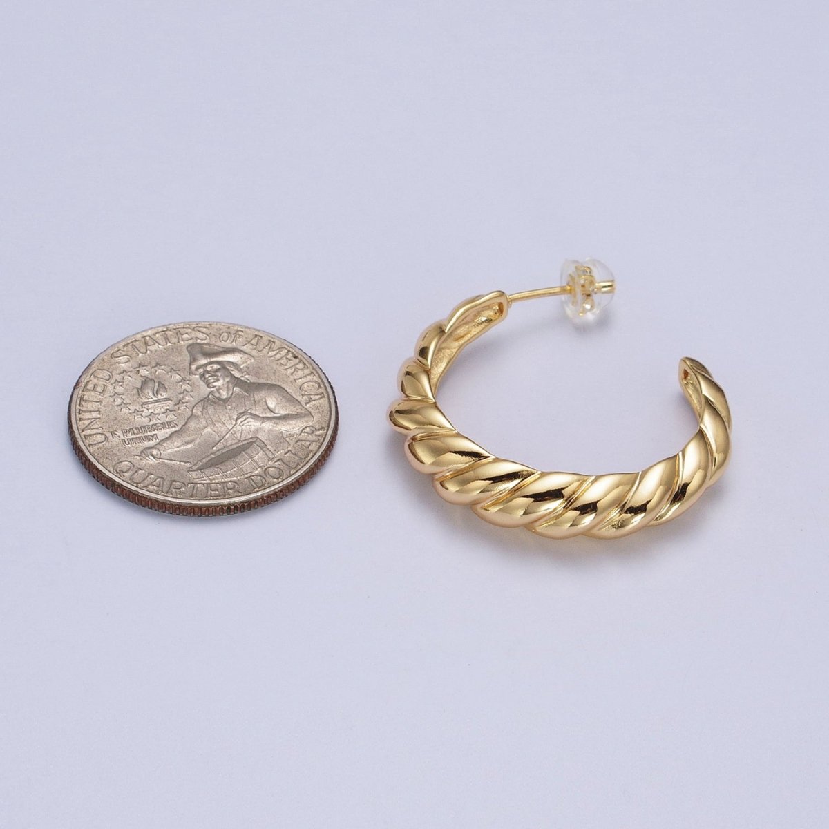 30mm Twisted Croissant C-Shaped Hoop Earrings in Gold & Silver | AB057 AB058