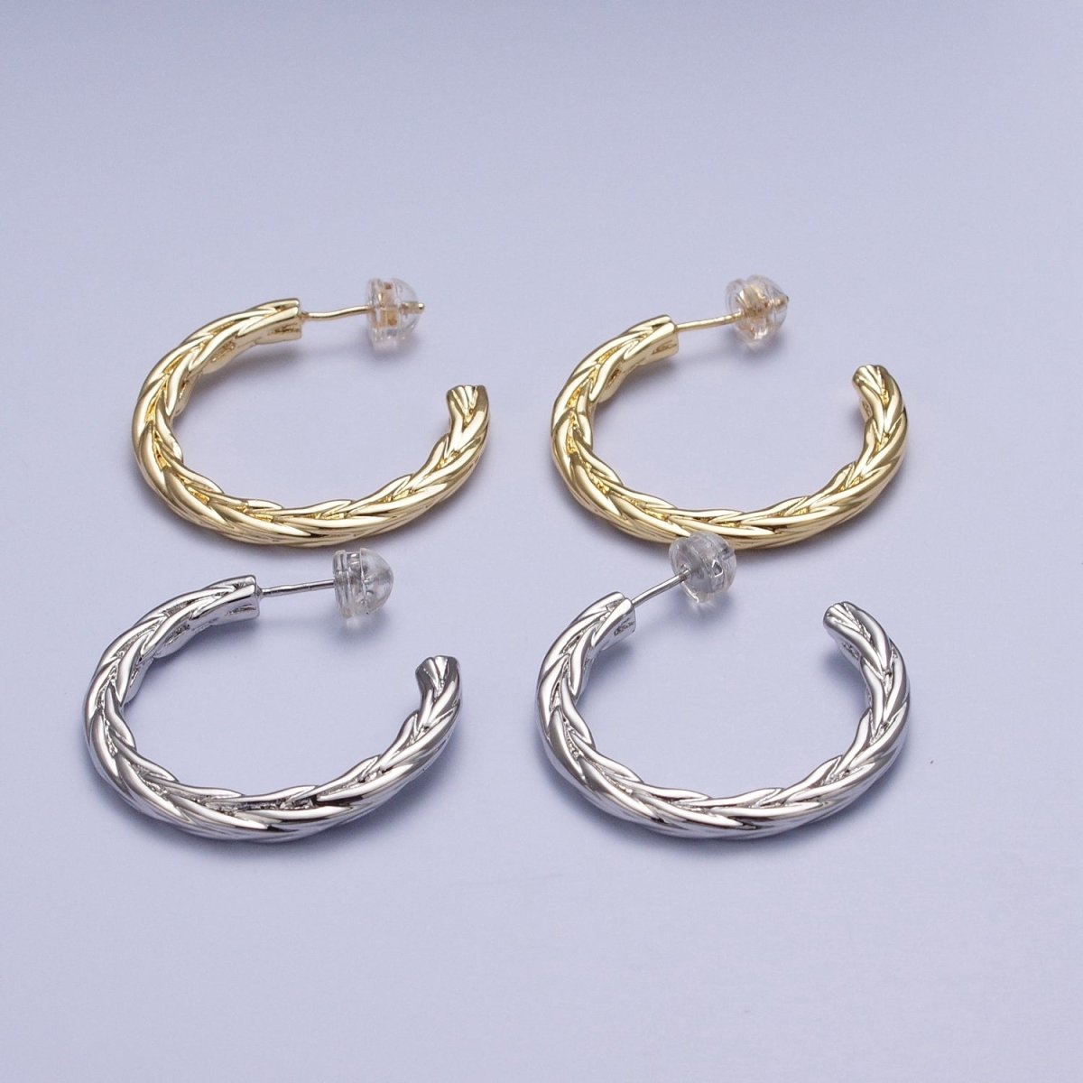 30mm Twisted Hoop Stud Earrings in Gold & Silver P-381 P-382