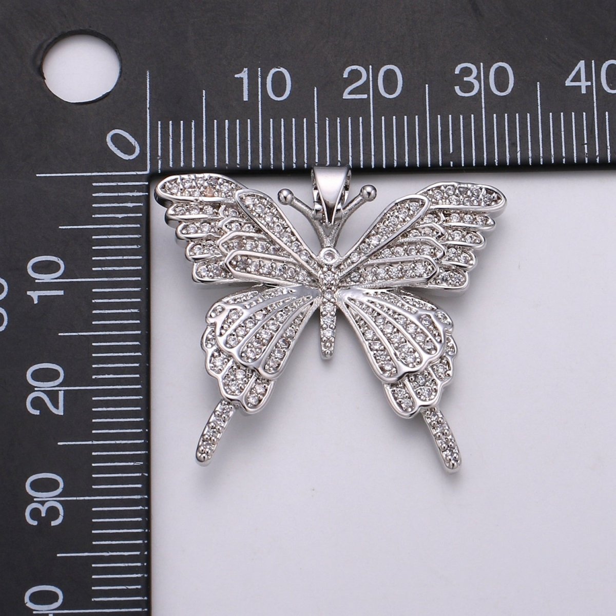 32x27mm Wholesale Gold-Filled Gold or Silver Butterfly Pendant Charm with Rhinestones, Pendant for Necklace Bracelet Anklet Making, Butterfly Zirconia Pendant J-148