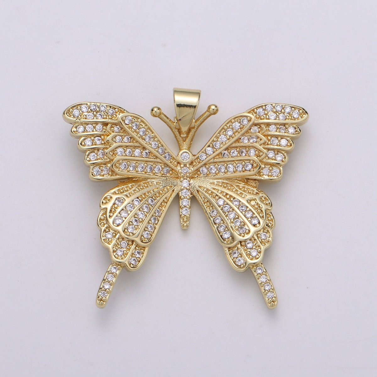32x27mm Wholesale Gold-Filled Gold or Silver Butterfly Pendant Charm with Rhinestones, Pendant for Necklace Bracelet Anklet Making, Butterfly Zirconia Pendant J-148