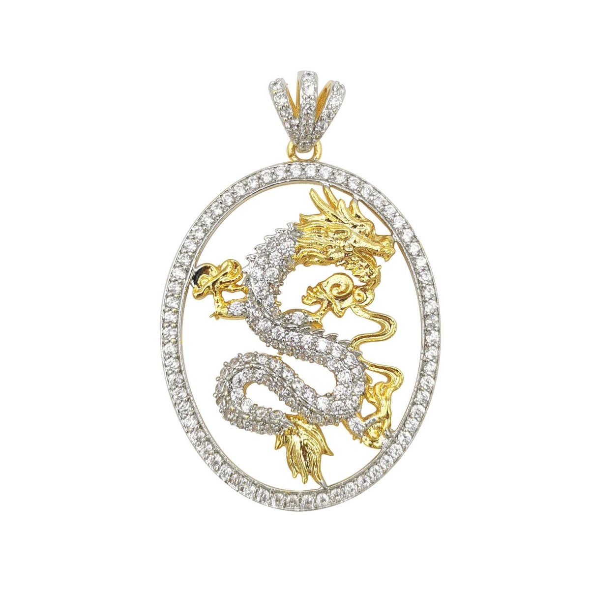 33x26mm Wholesale Gold Plated Gold and Silver Chinese Dragon Pendant with Micro Pave CZ Rhinestones, Pendant for Necklace Bracelet Anklet Making J-189 - DLUXCA