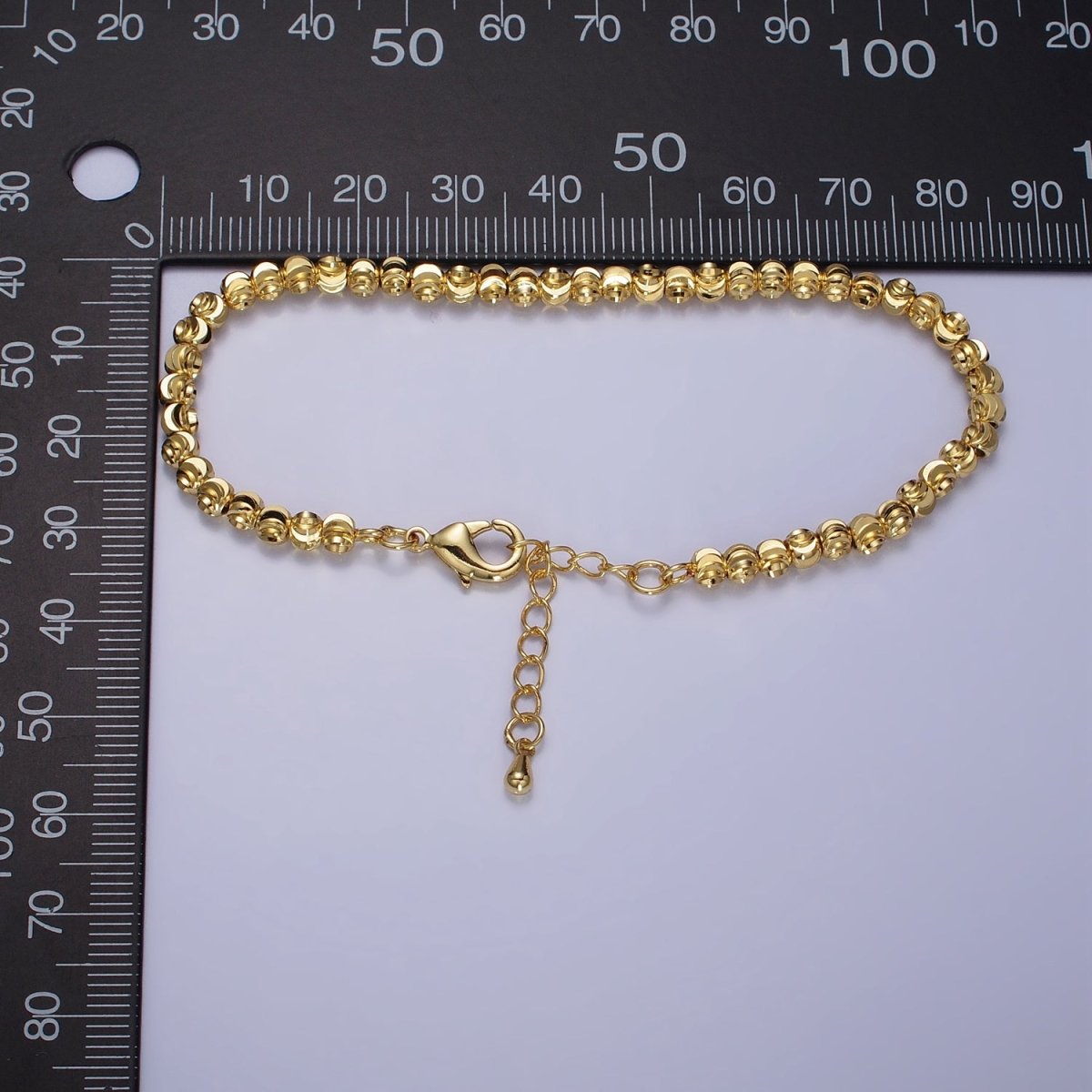 3.5mm, 2.5mm Sparkling Moon Cut Ball Beaded Ball Bracelet 7 Inch Chain Bracelet in Gold & Silver | WA-1576 - WA-1579 Clearance Pricing