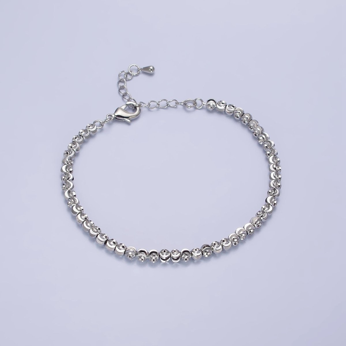 3.5mm, 2.5mm Sparkling Moon Cut Ball Beaded Ball Bracelet 7 Inch Chain Bracelet in Gold & Silver | WA-1576 - WA-1579 Clearance Pricing