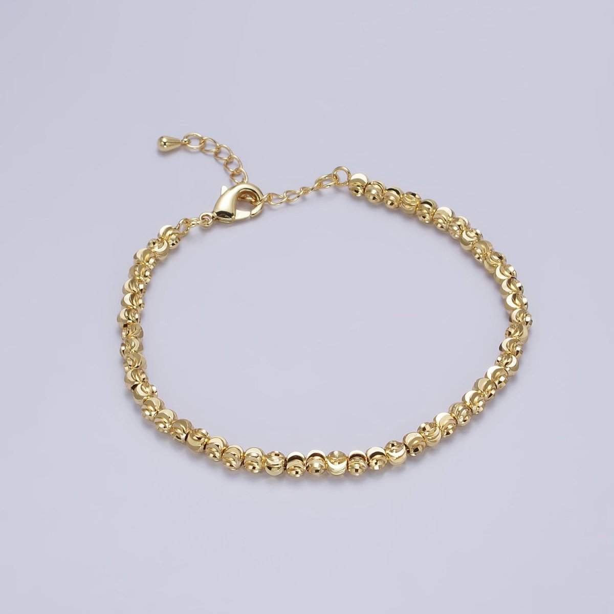 3.5mm, 2.5mm Sparkling Moon Cut Ball Beaded Ball Bracelet 7 Inch Chain Bracelet in Gold & Silver | WA-1576 - WA-1579 Clearance Pricing