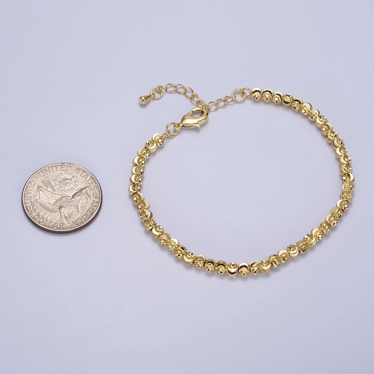 3.5mm, 2.5mm Sparkling Moon Cut Ball Beaded Ball Bracelet 7 Inch Chain Bracelet in Gold & Silver | WA-1576 - WA-1579 Clearance Pricing