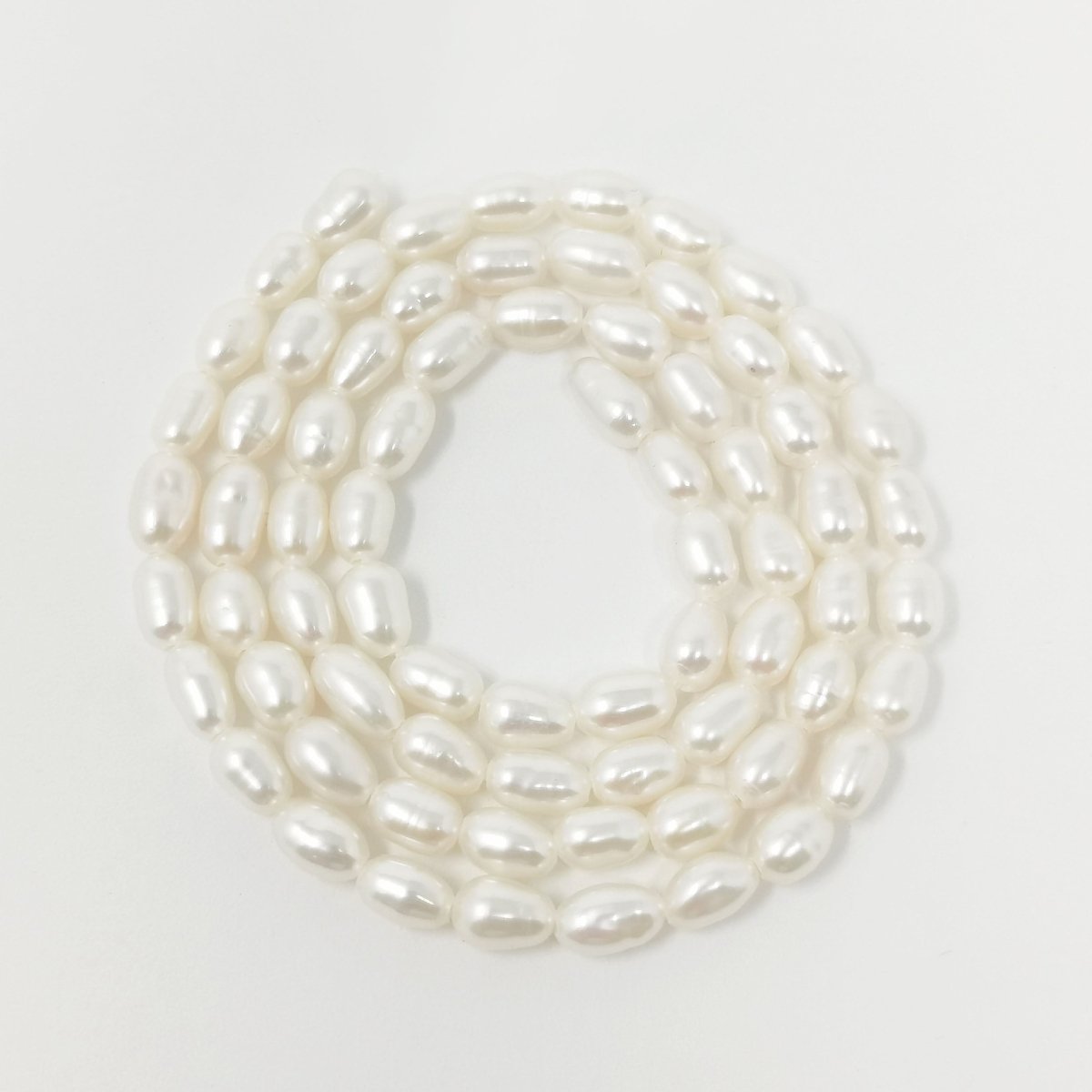 3.5mm - 4mm Ringed Button Oval White Freshwater Pearl Jewelry Making Strand | WA-034 Clearance Pricing - DLUXCA