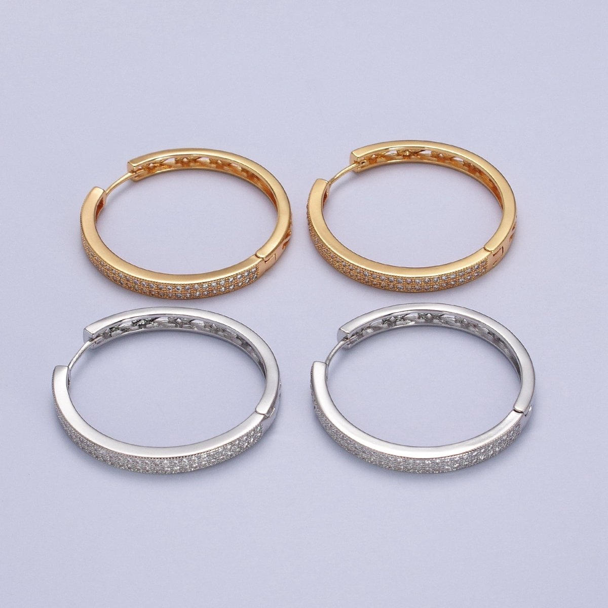 35mm Clear Micro Paved CZ Endless Hoop Minimalist Earrings | AB069 AB070