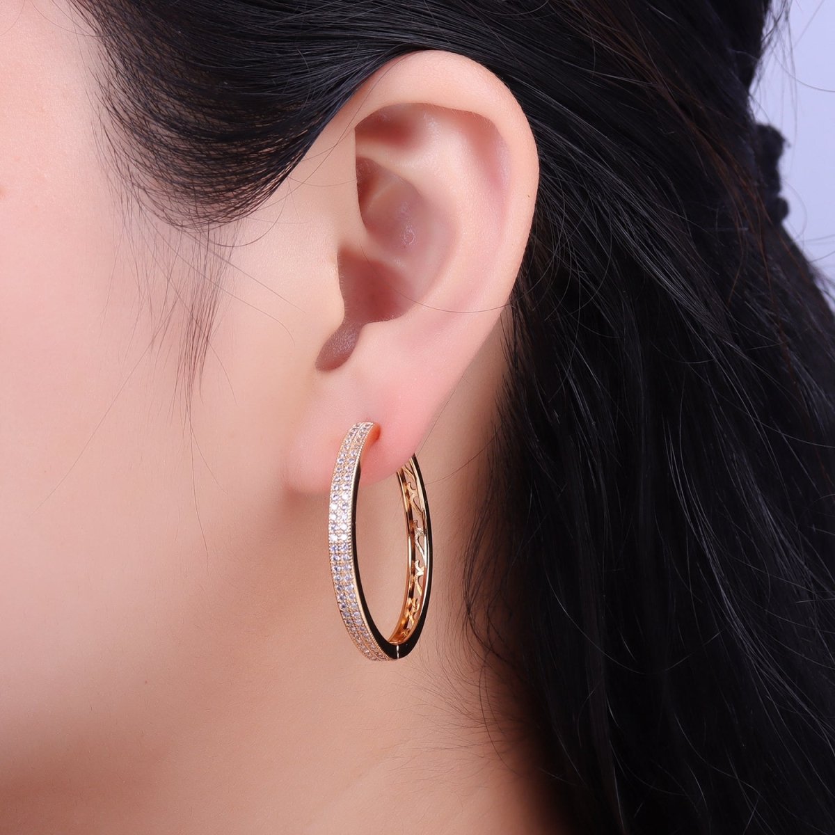 35mm Clear Micro Paved CZ Endless Hoop Minimalist Earrings | AB069 AB070