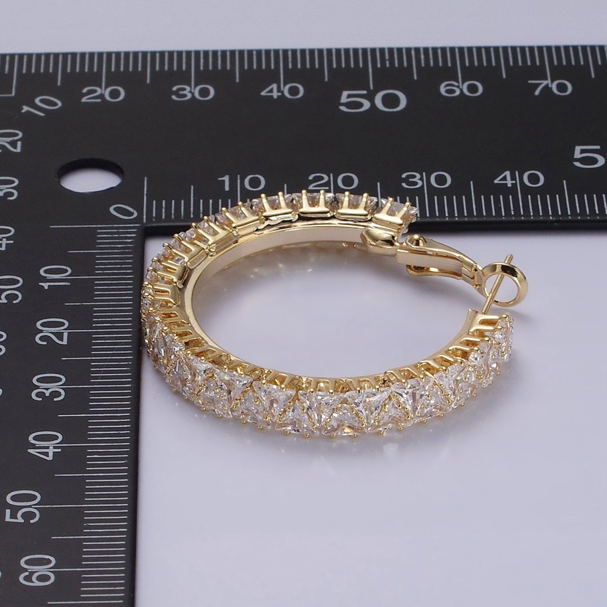 35mm Clear Triangle CZ Lined Hinge Hoop Earrings in Gold & Silver | AE275 AE376