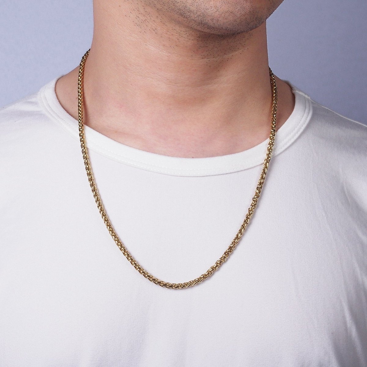 3.7mm Espiga Wheat Chain Necklaces , 21.6" or 23.6 " Chain , Lobster Clasp in Silver , Gold, Black - Wholesale Stainless Steel Chains | WA2090 to WA2092 WA2136 to WA2138 Clearance Pricing