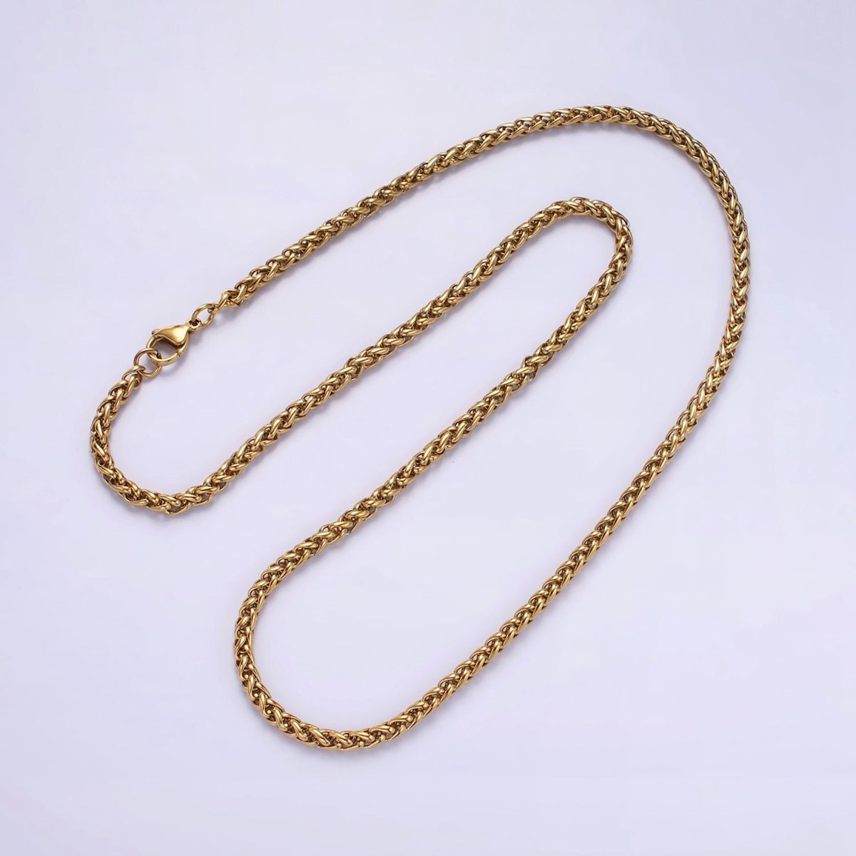 3.7mm Espiga Wheat Chain Necklaces , 21.6" or 23.6 " Chain , Lobster Clasp in Silver , Gold, Black - Wholesale Stainless Steel Chains | WA2090 to WA2092 WA2136 to WA2138 Clearance Pricing