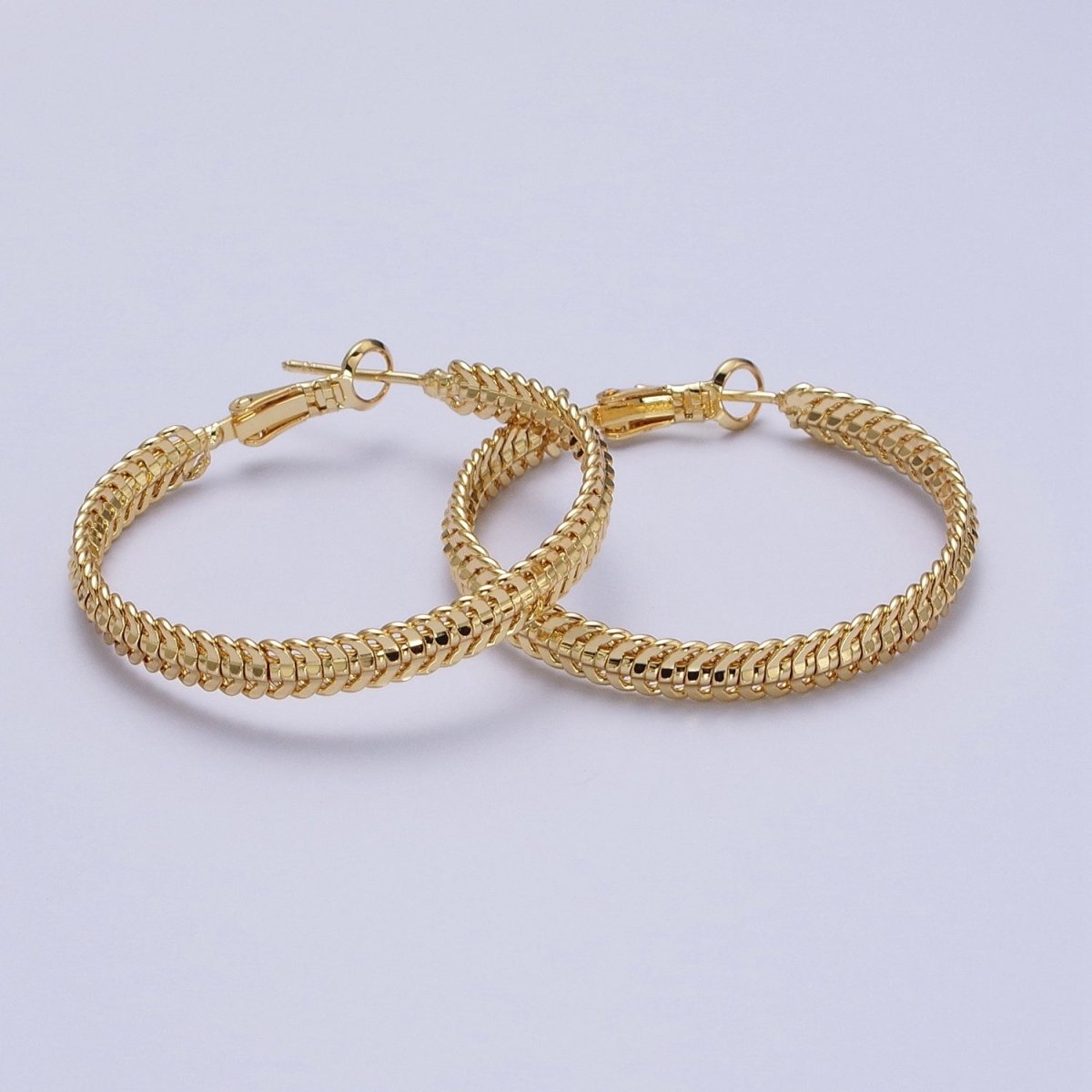 38mm Curb Snake Chain Hoops Stud Latch Statement  Gold, Silver Earrings | AD-201 AD-202