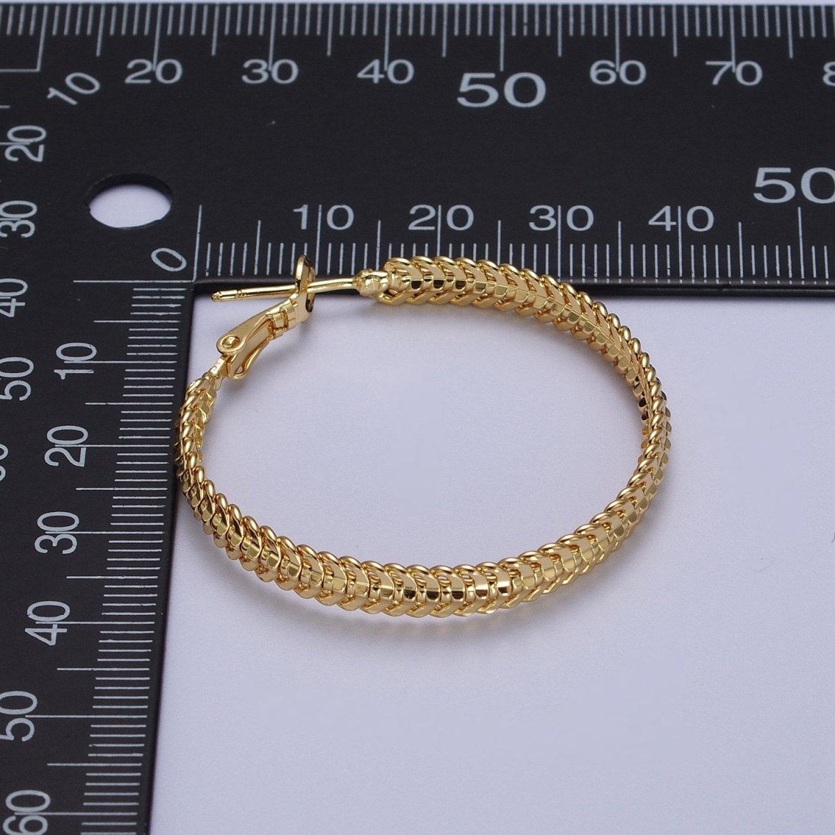 38mm Curb Snake Chain Hoops Stud Latch Statement  Gold, Silver Earrings | AD-201 AD-202