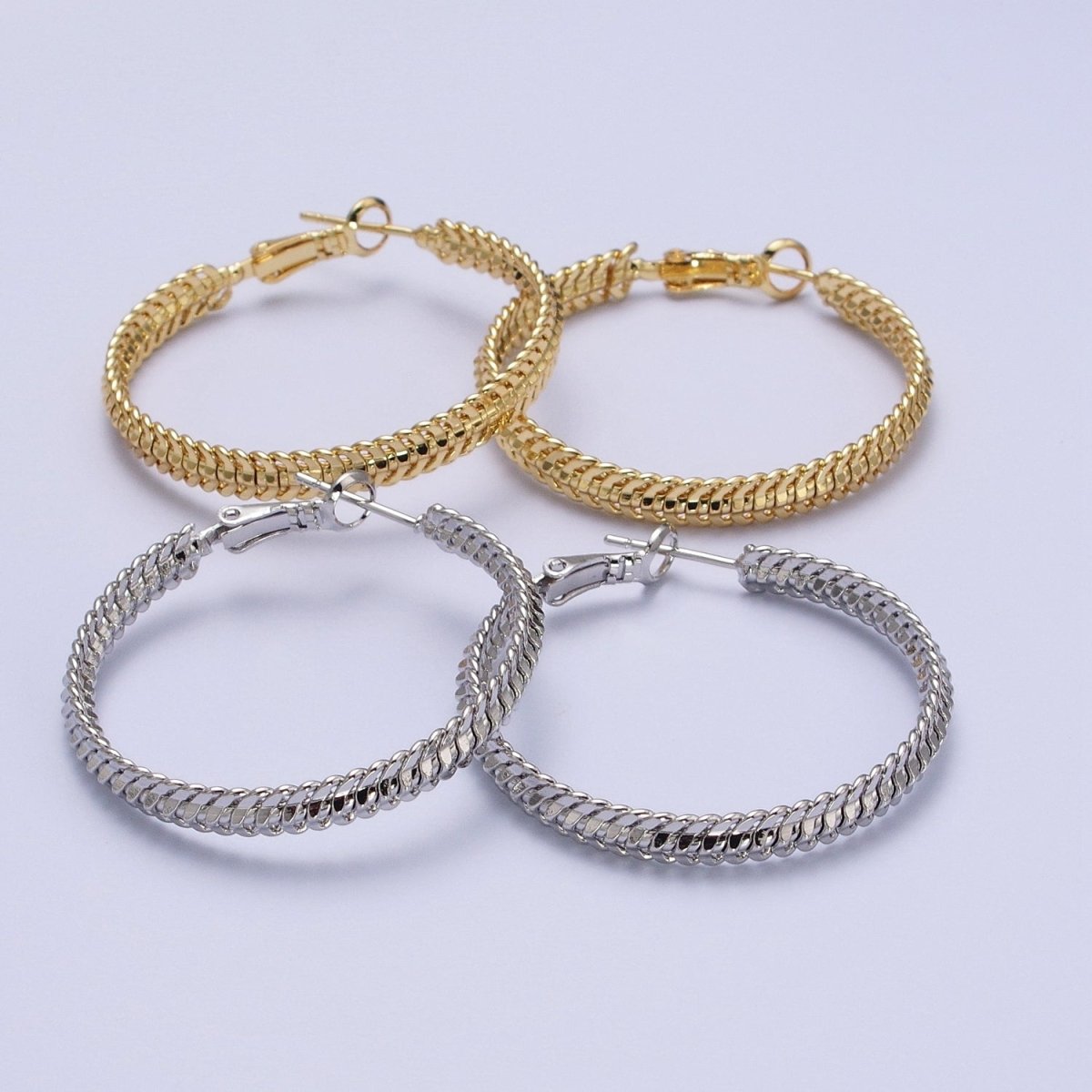 38mm Curb Snake Chain Hoops Stud Latch Statement  Gold, Silver Earrings | AD-201 AD-202