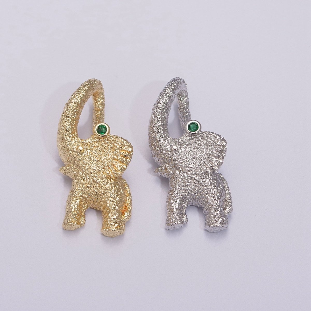 3D Elephant Charm Textured Gold / Silver Animal Jewelry Craft Supply Gold Plated over Brass E-609 E-610
