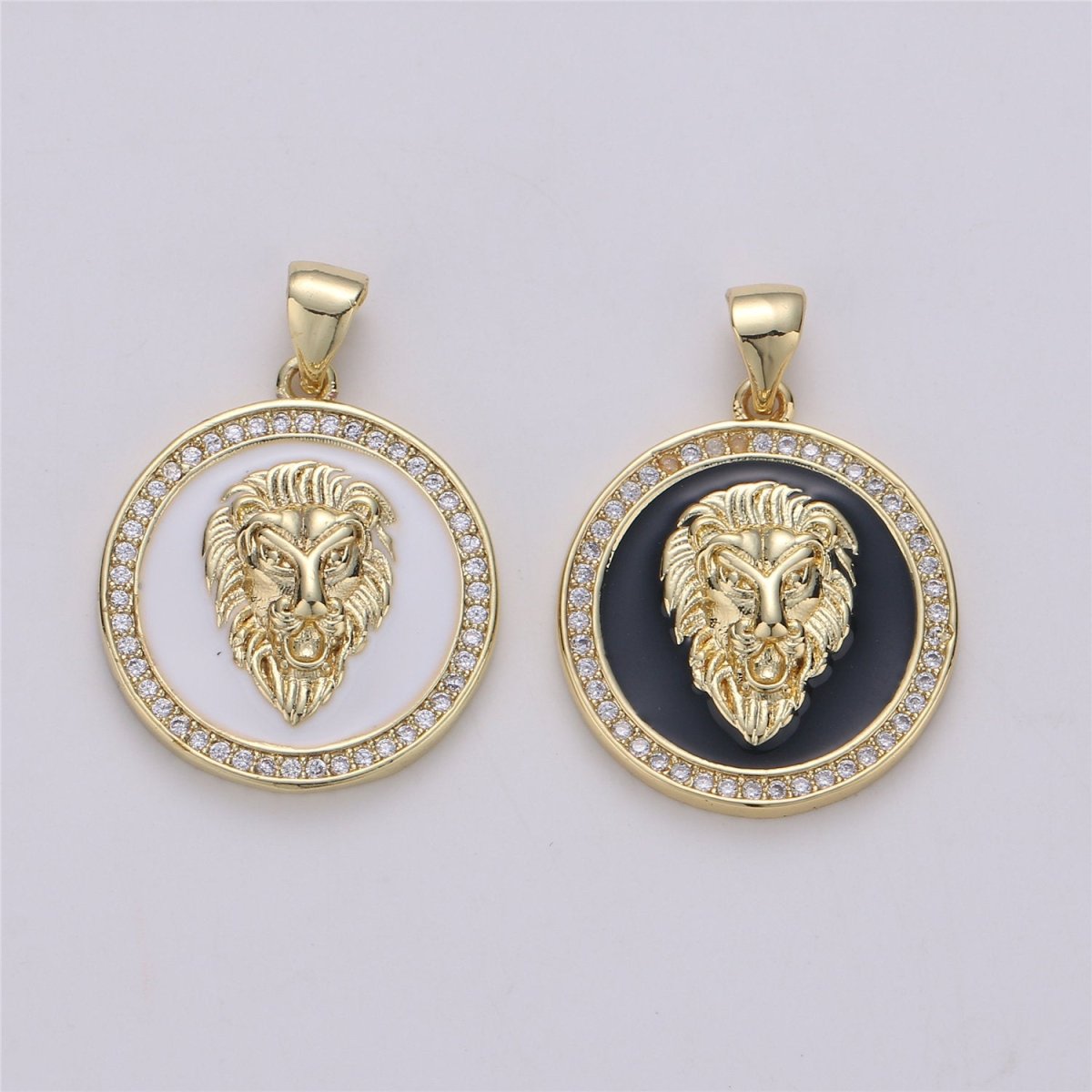 3D Micro Pave Charm Gold Filled Medallion, Lion Medallion, Lion Pendant, Lion Jewelry, Lion Necklace Charm for Statement Necklace Component I-583