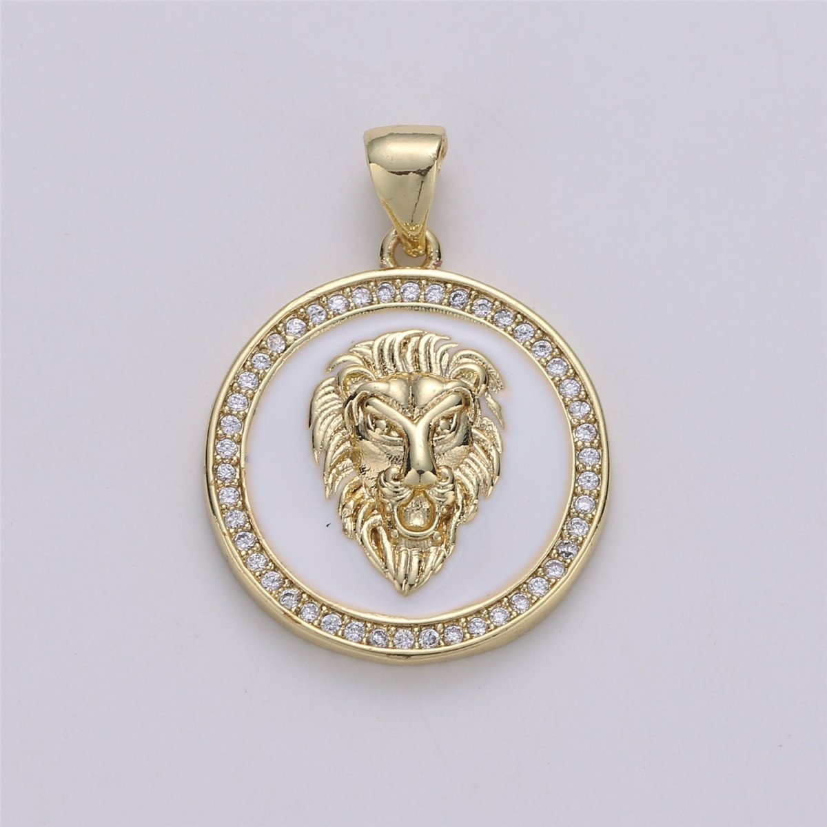 3D Micro Pave Charm Gold Filled Medallion, Lion Medallion, Lion Pendant, Lion Jewelry, Lion Necklace Charm for Statement Necklace Component I-583