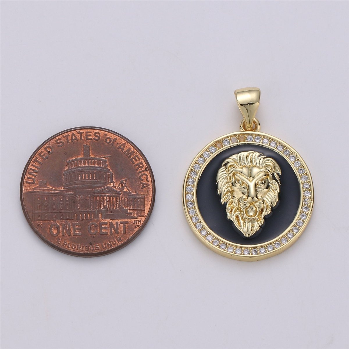 3D Micro Pave Charm Gold Filled Medallion, Lion Medallion, Lion Pendant, Lion Jewelry, Lion Necklace Charm for Statement Necklace Component I-583