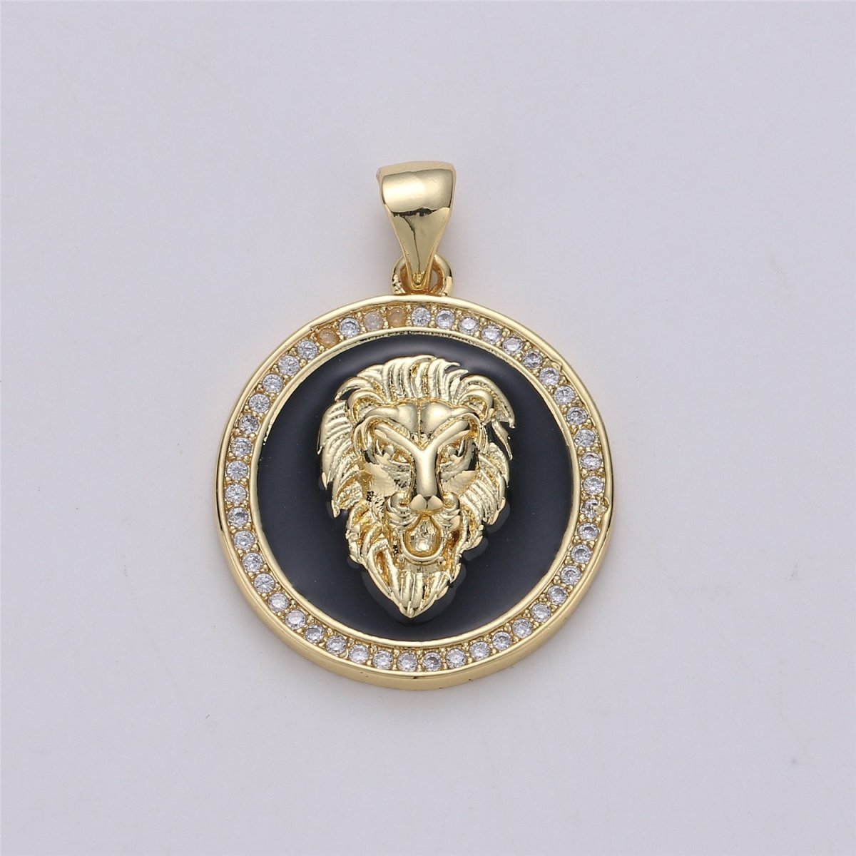 3D Micro Pave Charm Gold Filled Medallion, Lion Medallion, Lion Pendant, Lion Jewelry, Lion Necklace Charm for Statement Necklace Component I-583