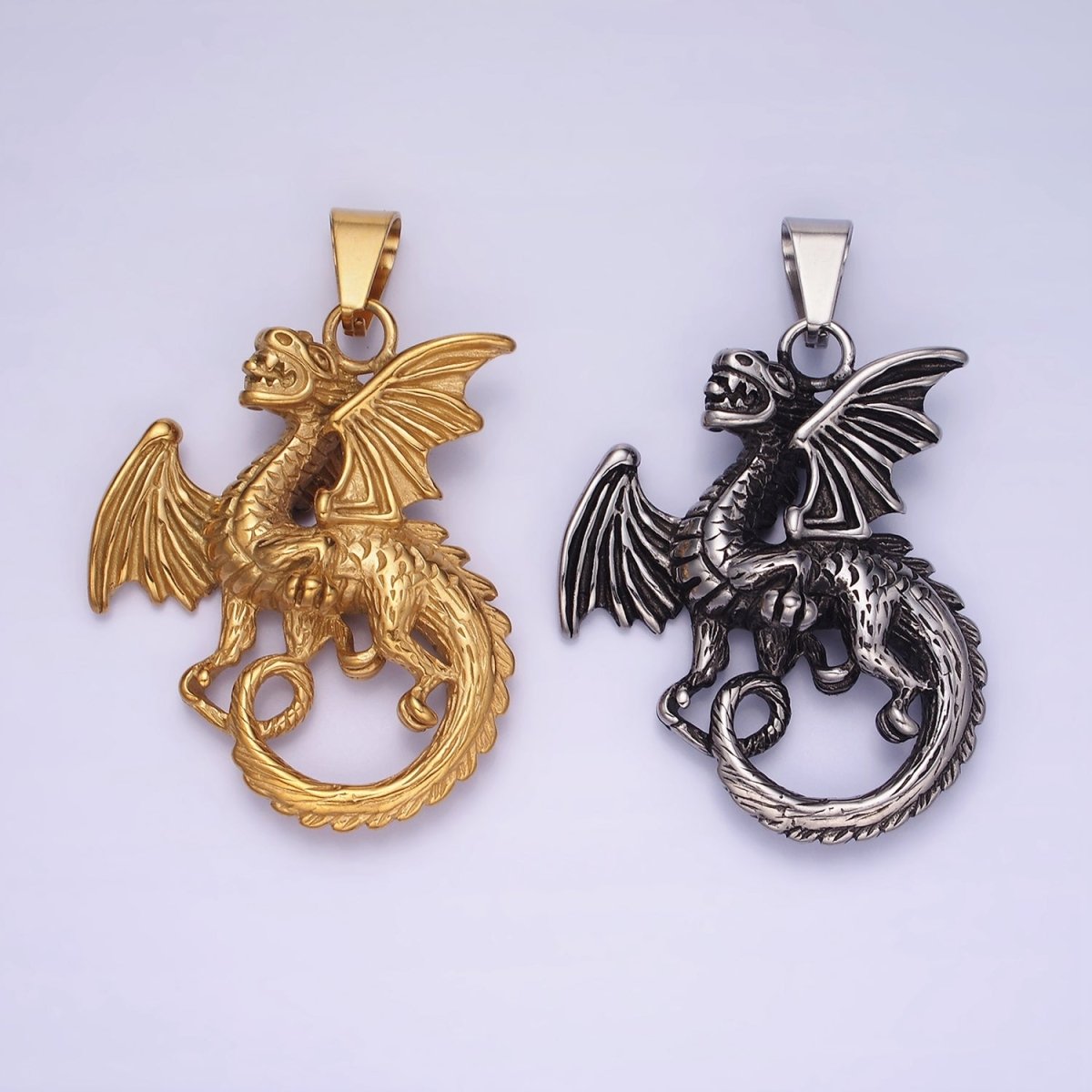 3D Stainless Steel Dragon Necklace Charm Gold Mythical Animal Pendant Jewelry for Men Statement Jewelry P-1211