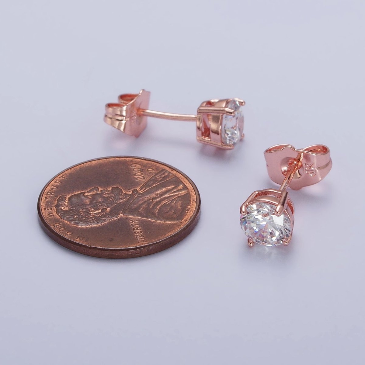 3mm, 4mm, 5mm, 6mm, 7mm, 8mm Clear Round CZ Rose Gold Stud Earrings | AB097 - AB102