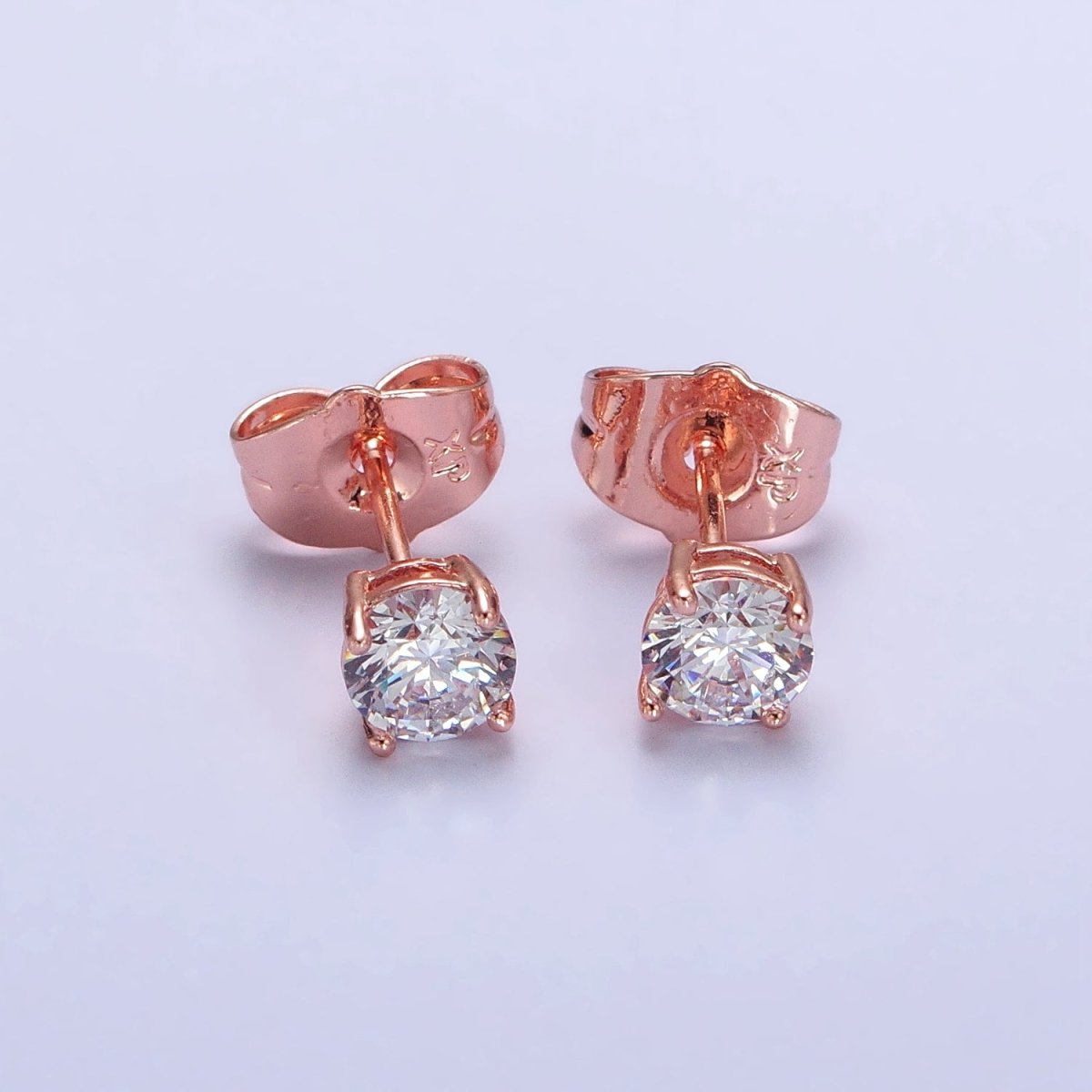 3mm, 4mm, 5mm, 6mm, 7mm, 8mm Clear Round CZ Rose Gold Stud Earrings | AB097 - AB102