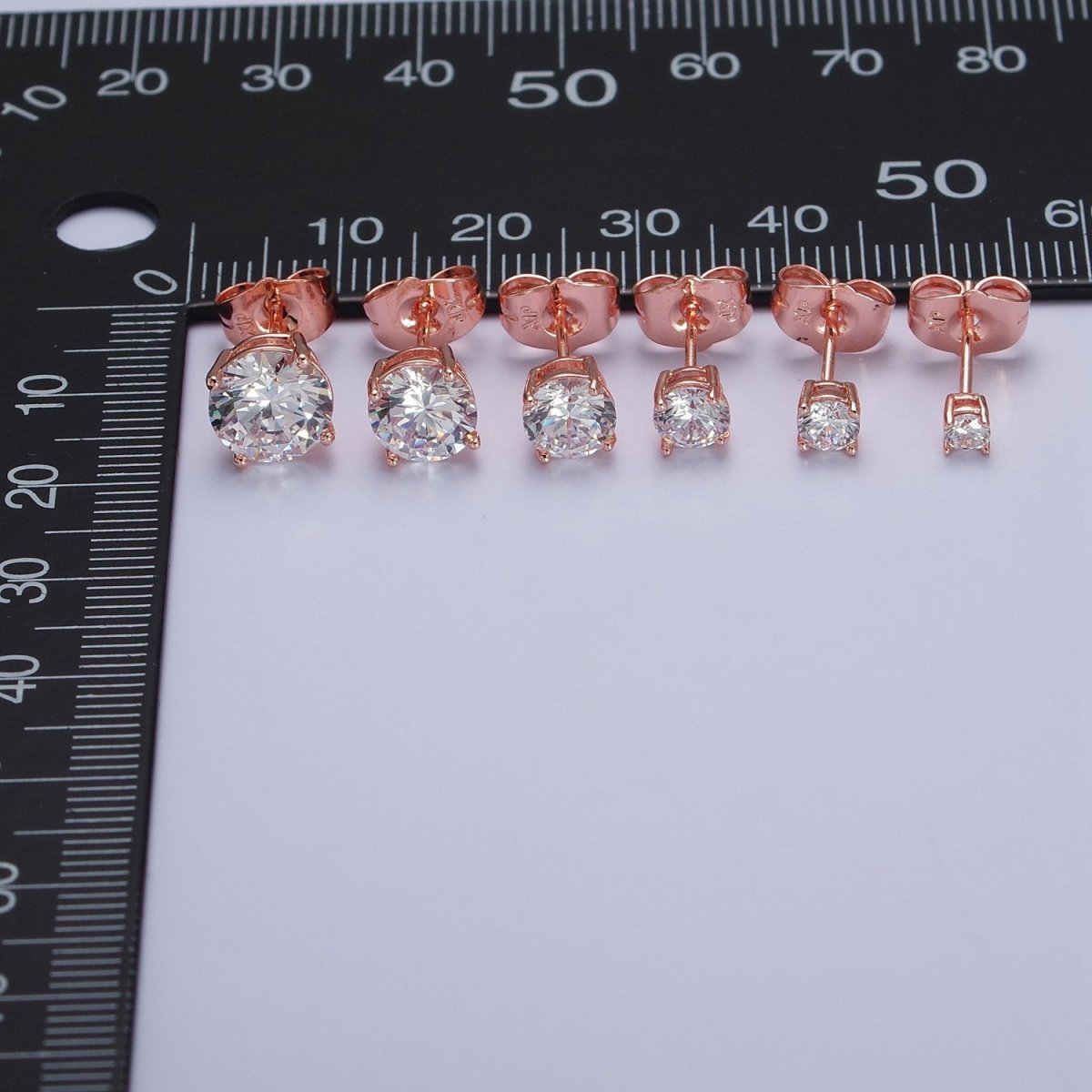 3mm, 4mm, 5mm, 6mm, 7mm, 8mm Clear Round CZ Rose Gold Stud Earrings | AB097 - AB102