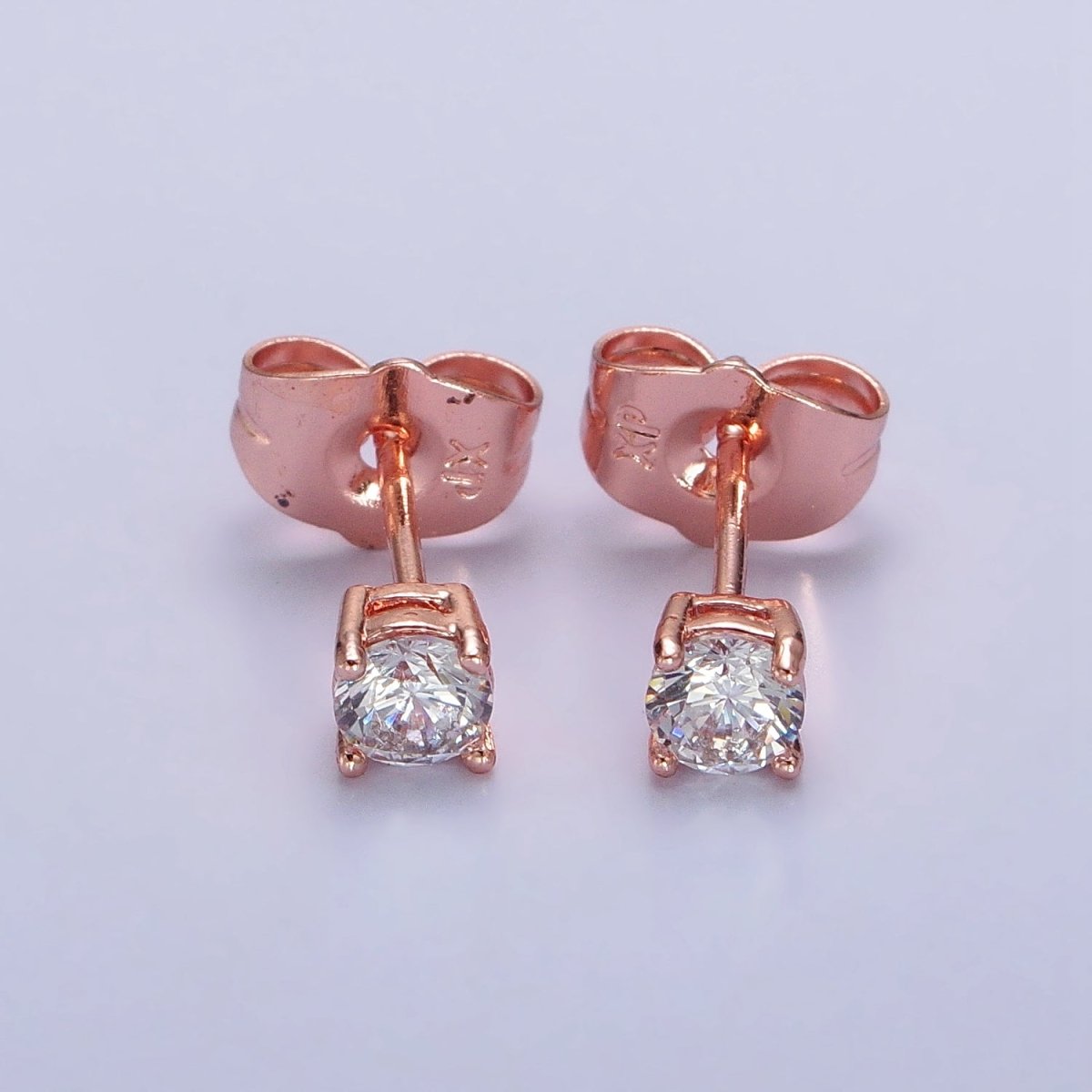 3mm, 4mm, 5mm, 6mm, 7mm, 8mm Clear Round CZ Rose Gold Stud Earrings | AB097 - AB102