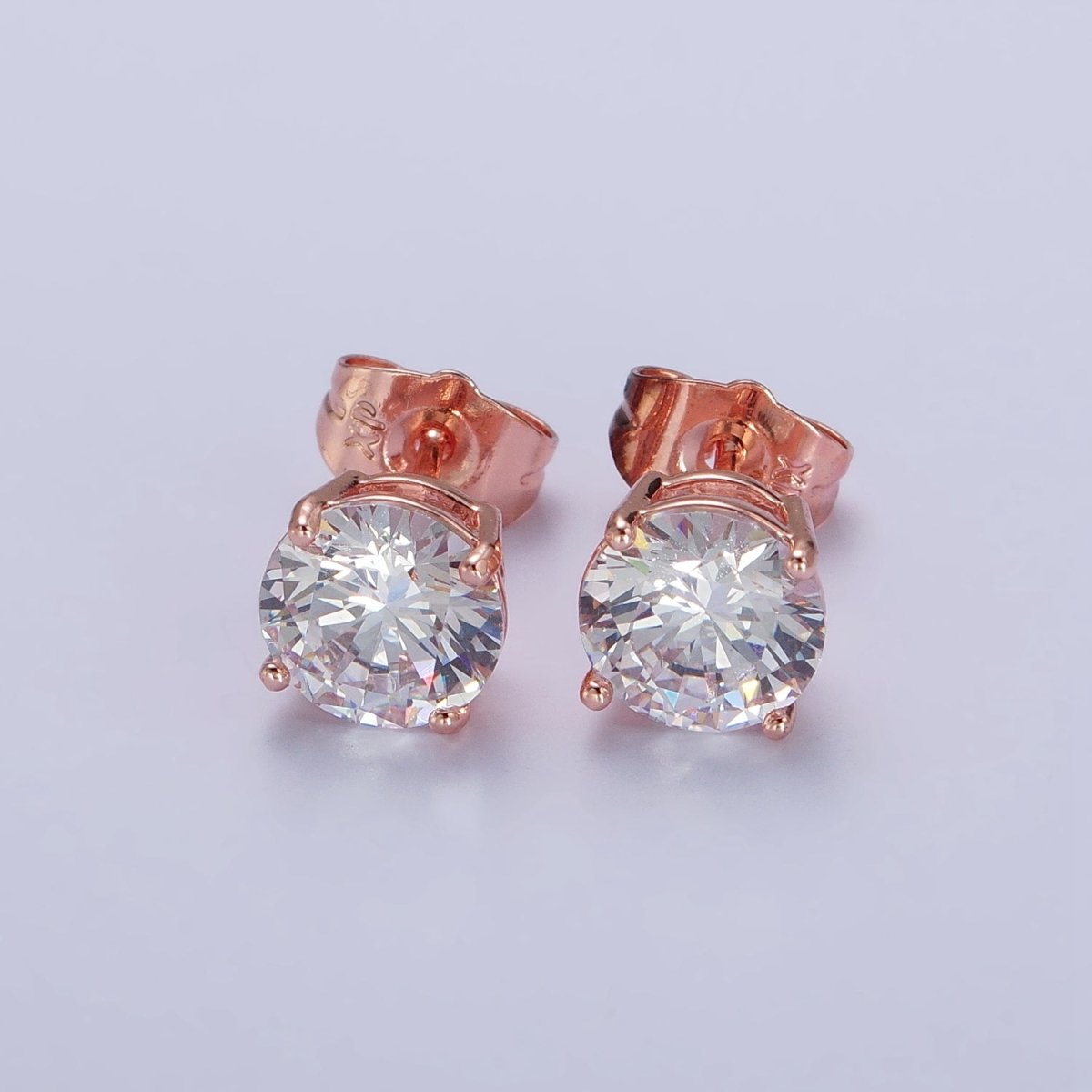 3mm, 4mm, 5mm, 6mm, 7mm, 8mm Clear Round CZ Rose Gold Stud Earrings | AB097 - AB102