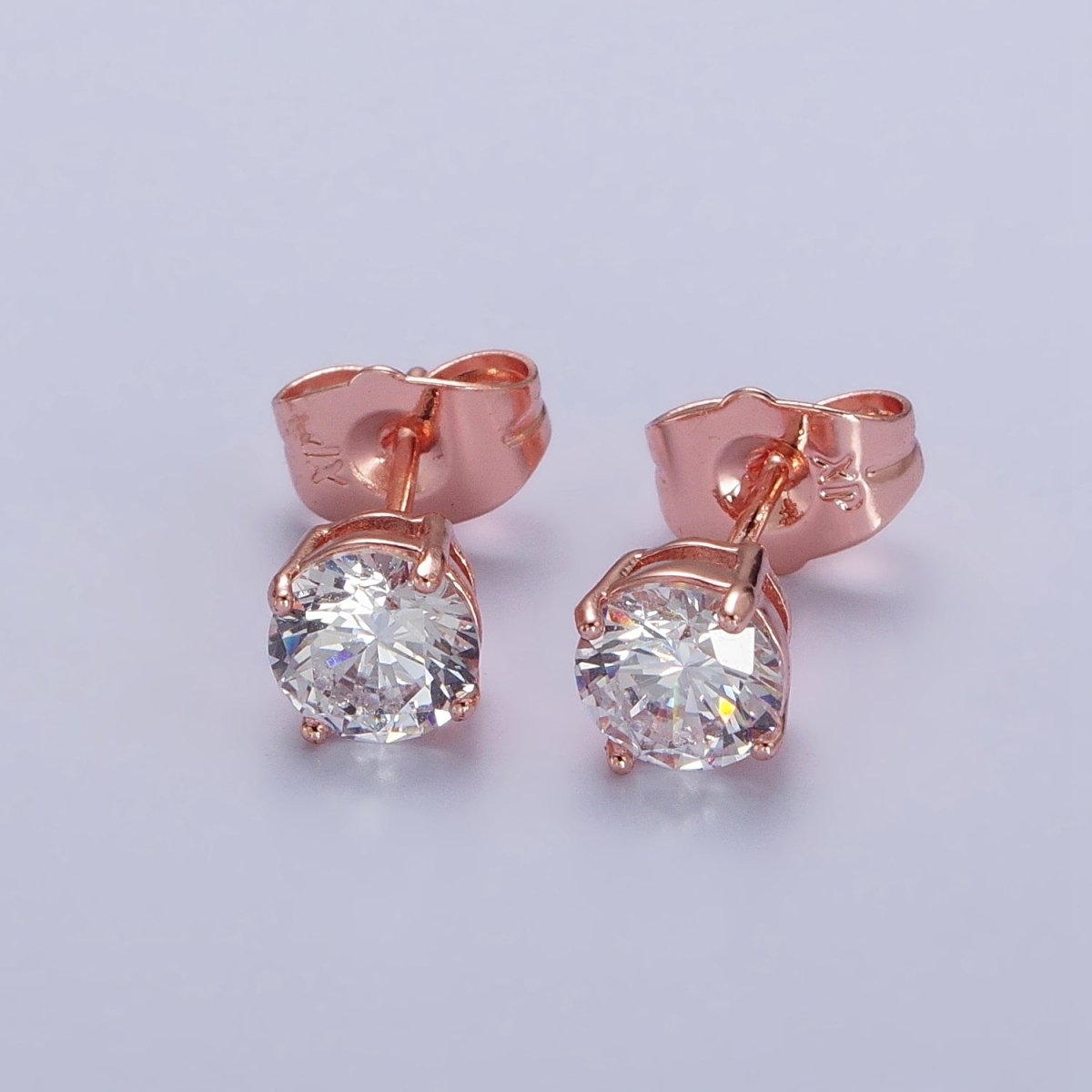 3mm, 4mm, 5mm, 6mm, 7mm, 8mm Clear Round CZ Rose Gold Stud Earrings | AB097 - AB102