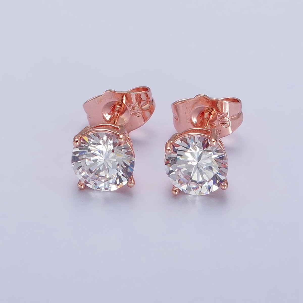 3mm, 4mm, 5mm, 6mm, 7mm, 8mm Clear Round CZ Rose Gold Stud Earrings | AB097 - AB102