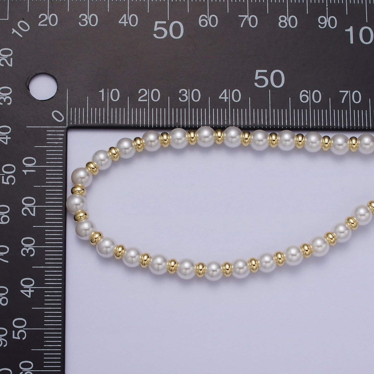 3mm, 4mm, 5mm, 6mm Round White Shell Pearl Beaded Spacer 16 Inch Gold Filled Choker Necklace | WA-1277 - WA-1280 Clearance Pricing