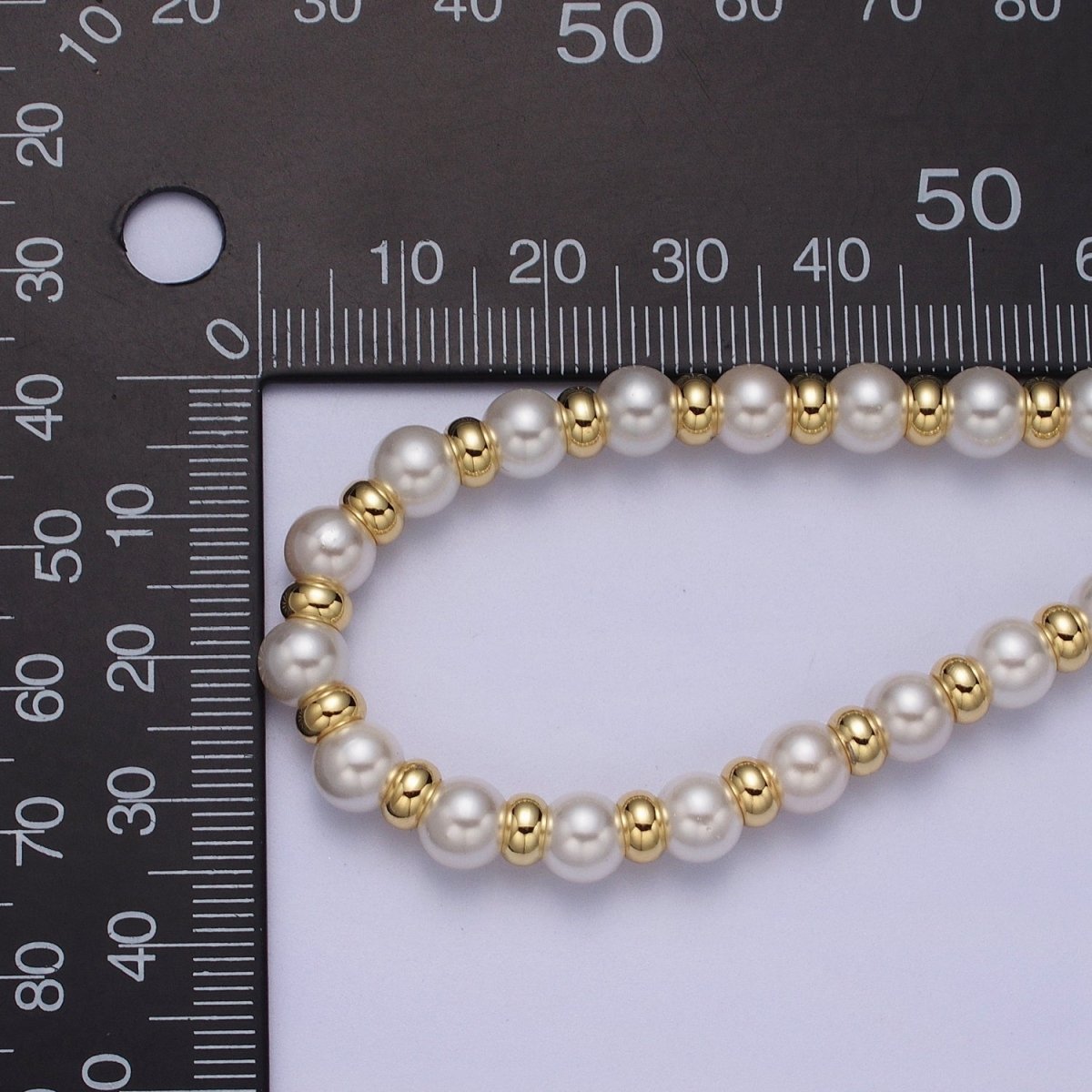 3mm, 4mm, 5mm, 6mm Round White Shell Pearl Beaded Spacer 16 Inch Gold Filled Choker Necklace | WA-1277 - WA-1280 Clearance Pricing