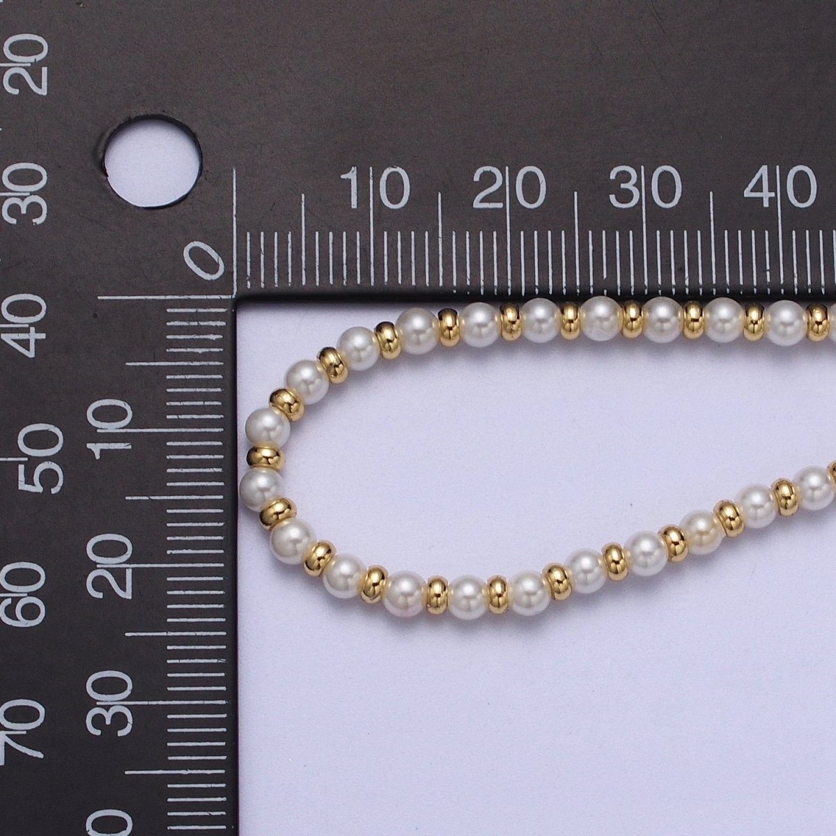 3mm, 4mm, 5mm, 6mm Round White Shell Pearl Beaded Spacer 16 Inch Gold Filled Choker Necklace | WA-1277 - WA-1280 Clearance Pricing