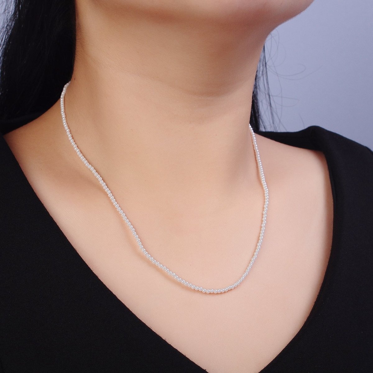 3mm Tiny Pearl Necklace for Women Shell Water Pearl Necklace Handmade White Small Round Pearl Jewelry | WA-1559 Clearance Pricing