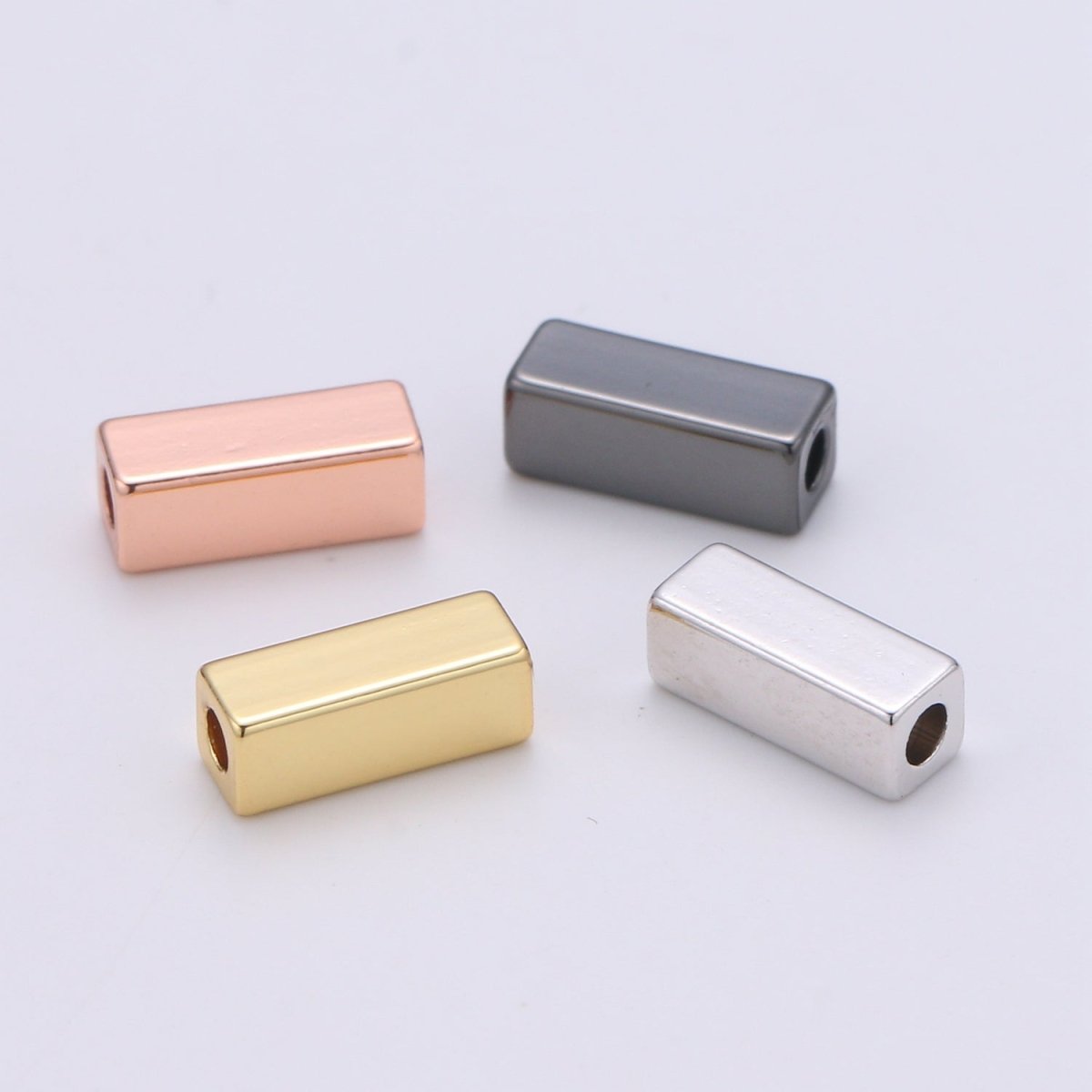 3x9mm 14k Shiny Gold Tube Beads, Rosegold Square Tube Beads, Black Spacer Beads, Silver Solid Tube Bracelet Beads, Gold Findings B-307