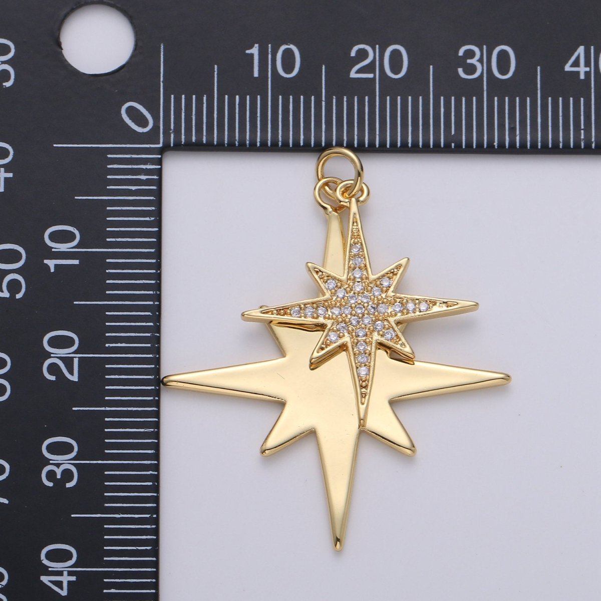 40x35m 24k Gold Filled North Star Charms, Gold Star Pendant, Celestial Jewelry Minimalist Jewelry Making supply Micro Pave Dual Star Charm D-495 - DLUXCA