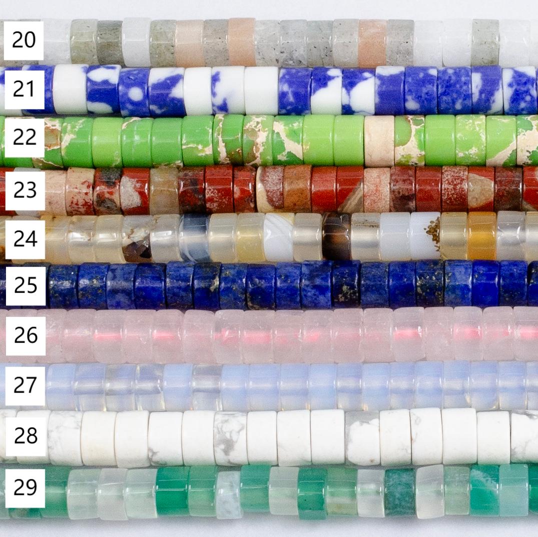 4.4mm Rondelle Natural Gemstone Heishi Bead Strand Findings | WA-2685 ~ WA-2713