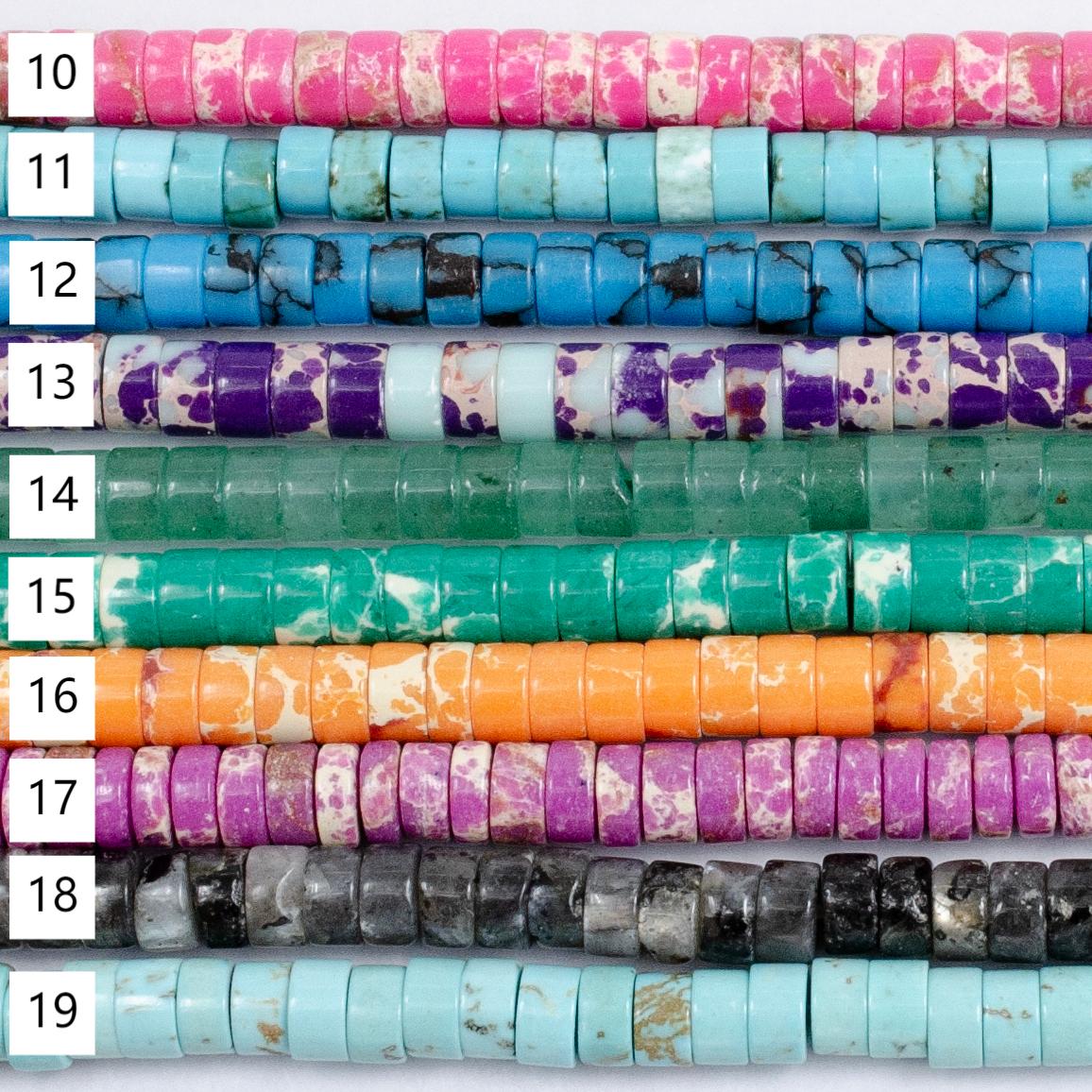 4.4mm Rondelle Natural Gemstone Heishi Bead Strand Findings | WA-2685 ~ WA-2713