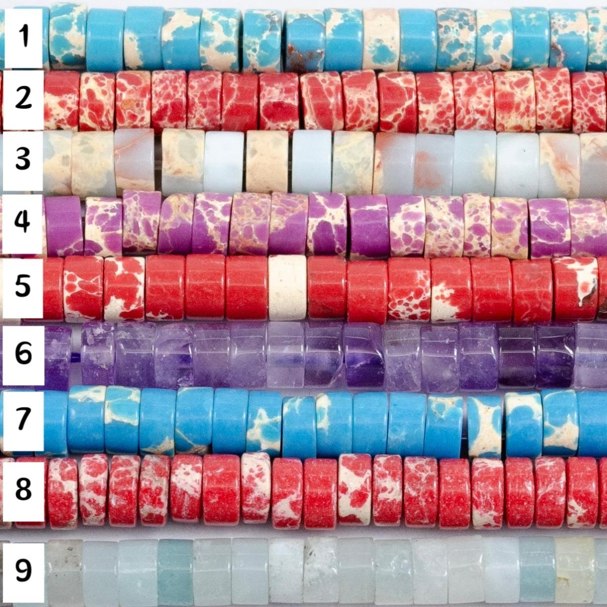 4.4mm Rondelle Natural Gemstone Heishi Bead Strand Findings | WA-2685 ~ WA-2713