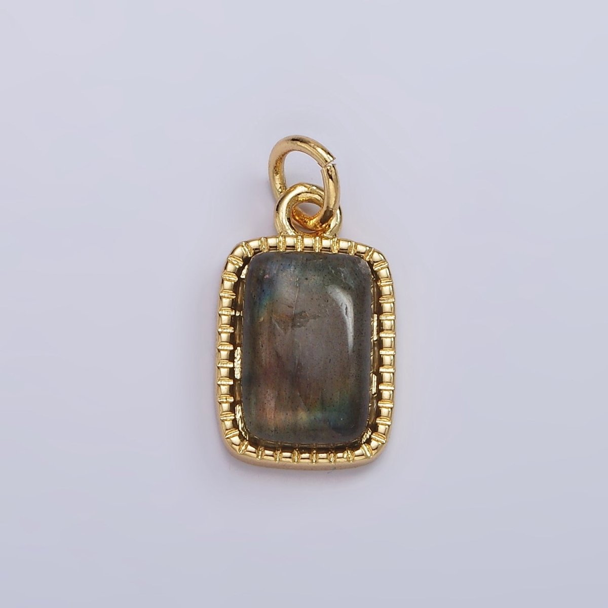 4K Gold Filled Amazonite, Moonstone, Labradorite Dotted Bezel Rectangular Charm | AG-537 - AG-539