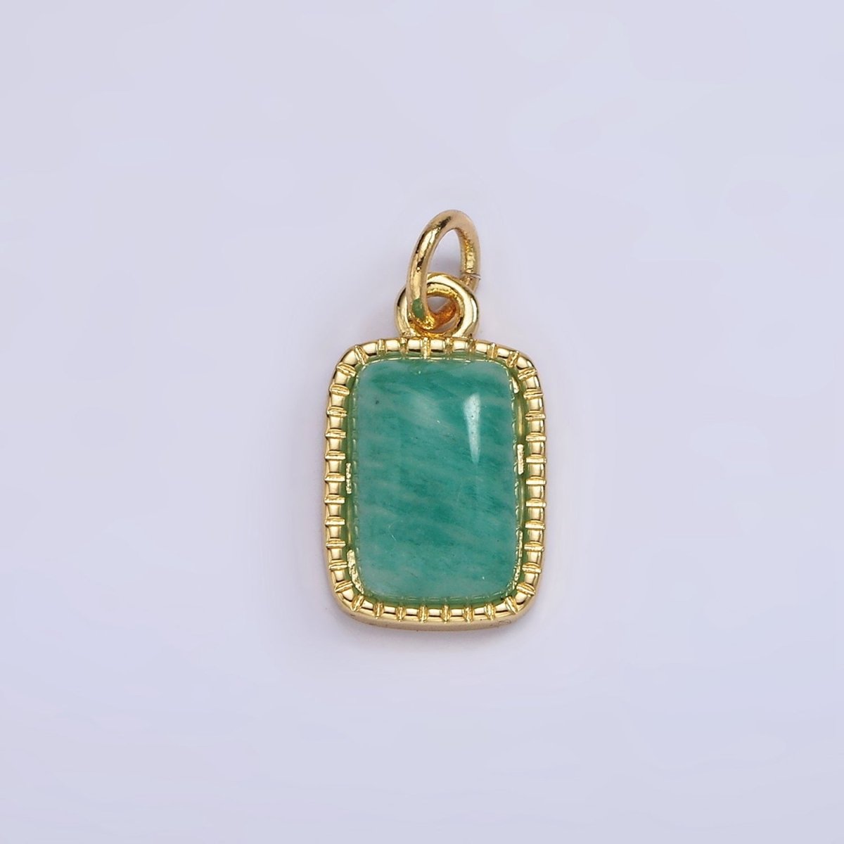 4K Gold Filled Amazonite, Moonstone, Labradorite Dotted Bezel Rectangular Charm | AG-537 - AG-539