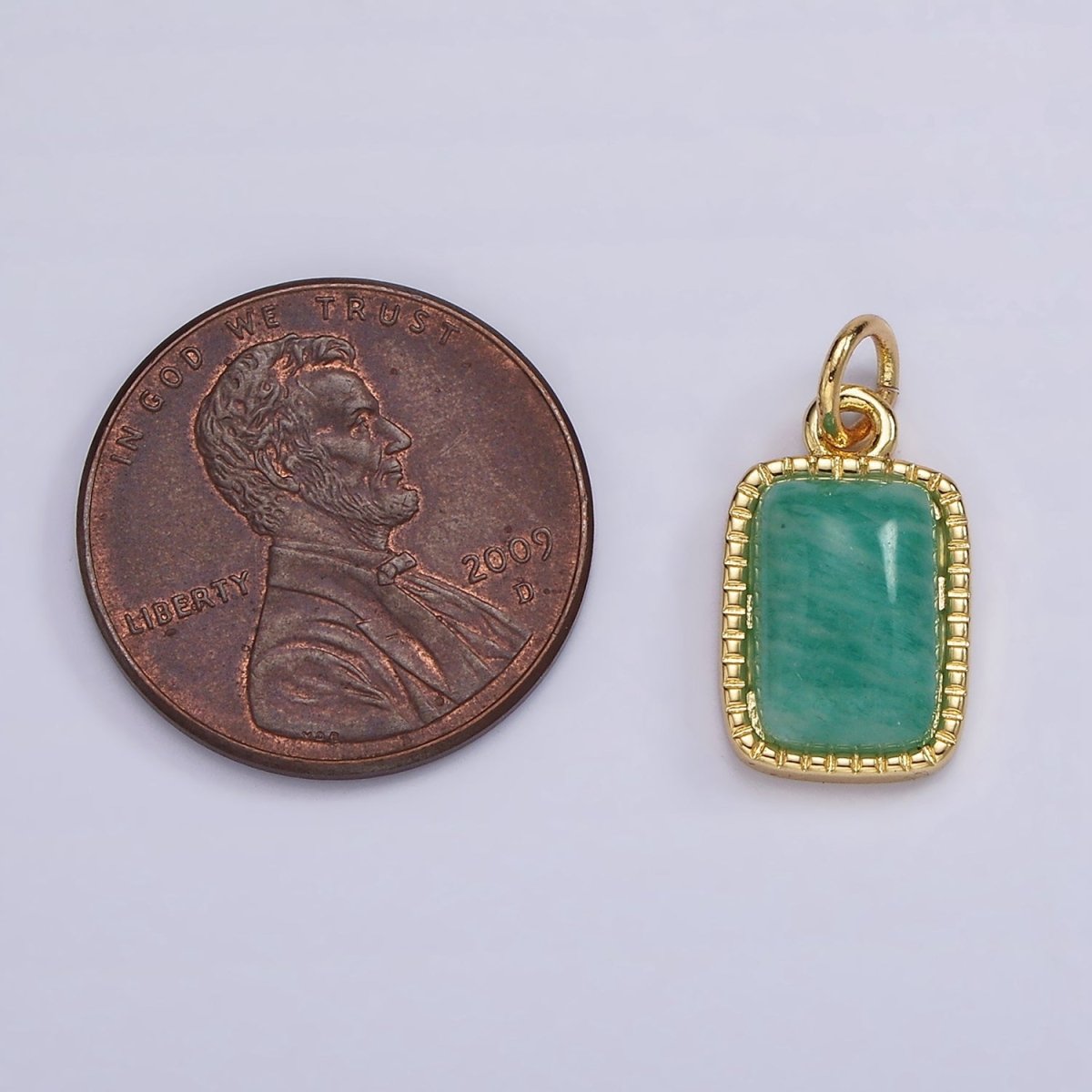 4K Gold Filled Amazonite, Moonstone, Labradorite Dotted Bezel Rectangular Charm | AG-537 - AG-539