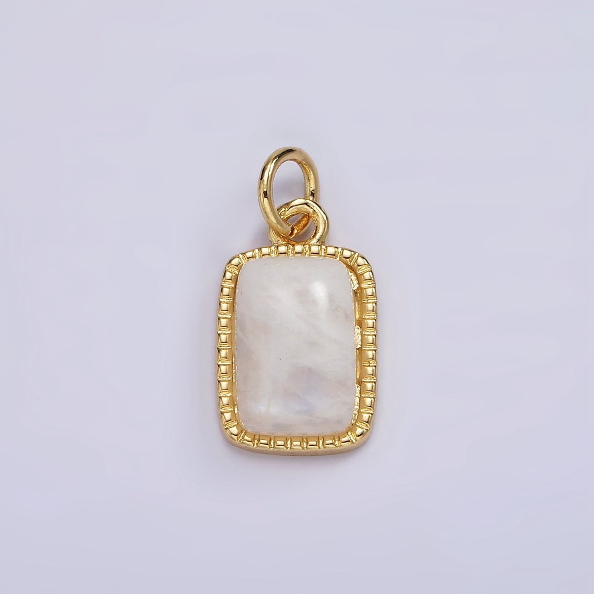 4K Gold Filled Amazonite, Moonstone, Labradorite Dotted Bezel Rectangular Charm | AG-537 - AG-539