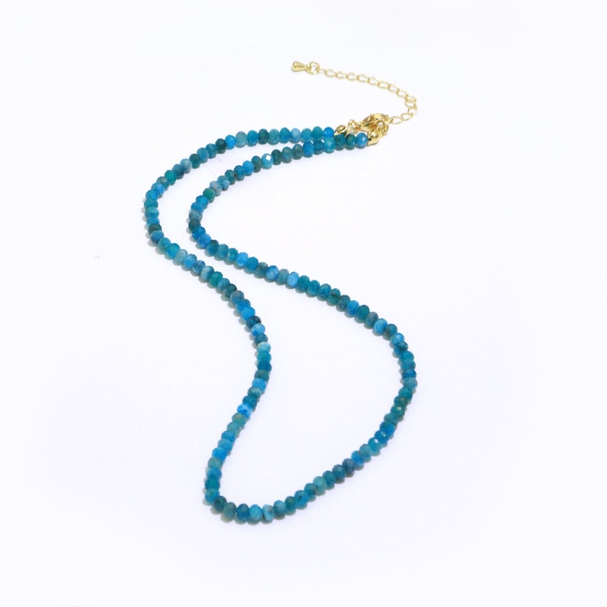 4mm Dainty Blue Apatite Natural Gemstone Bead 16.5 Inch Necklace | WA-258 Clearance Pricing - DLUXCA